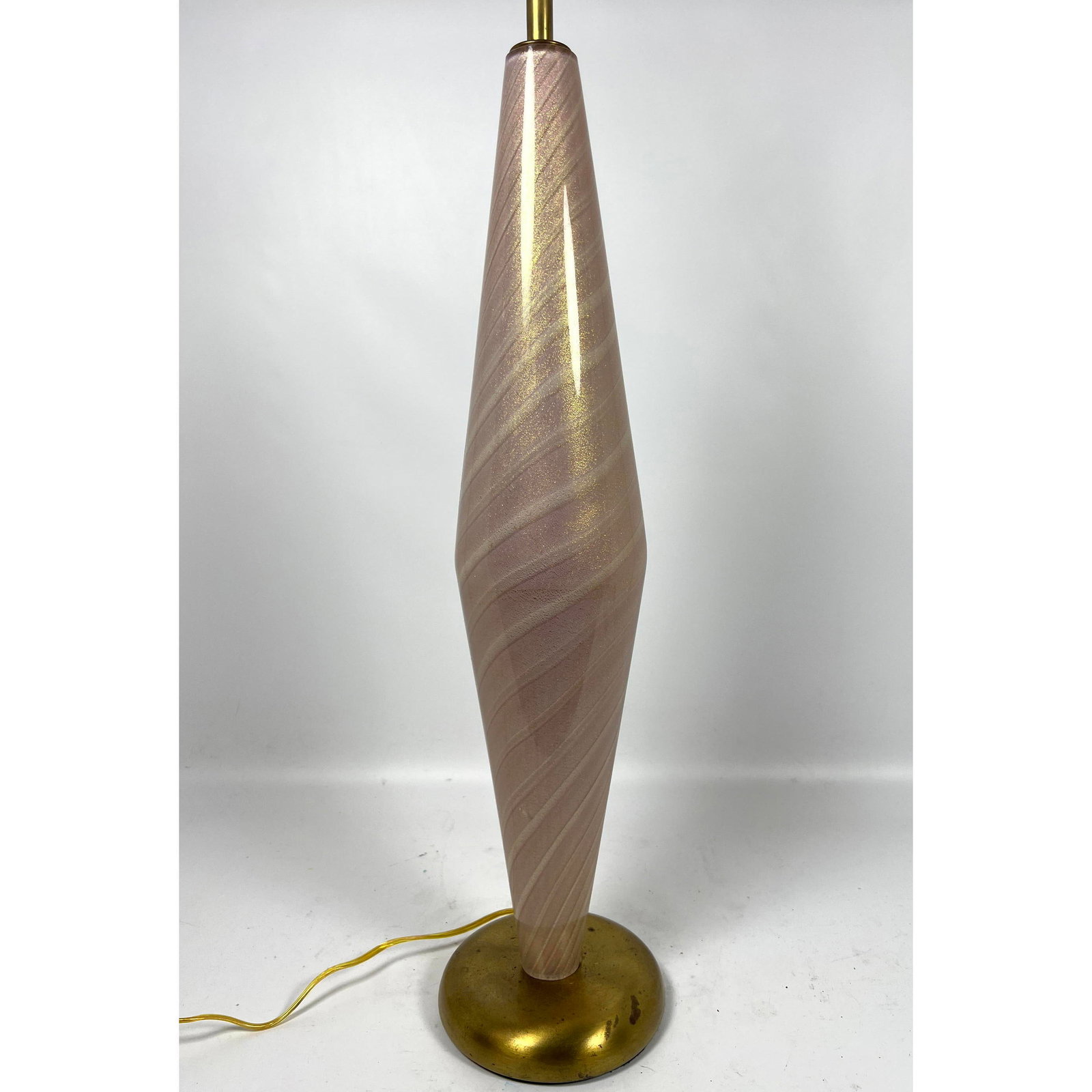 Venetian Murano Art Glass Lamp. Pale Pink and Gold Glass. Modernist Italian Lighting.: Venetian Murano Art Glass Lamp. Pale Pink and Gold Glass. Modernist Italian Lighting. Dimensions: Height: 37 inches, Width: 6.5 inches, Depth: 6.5 inches. --- US Packing and Shipping charge: In house 