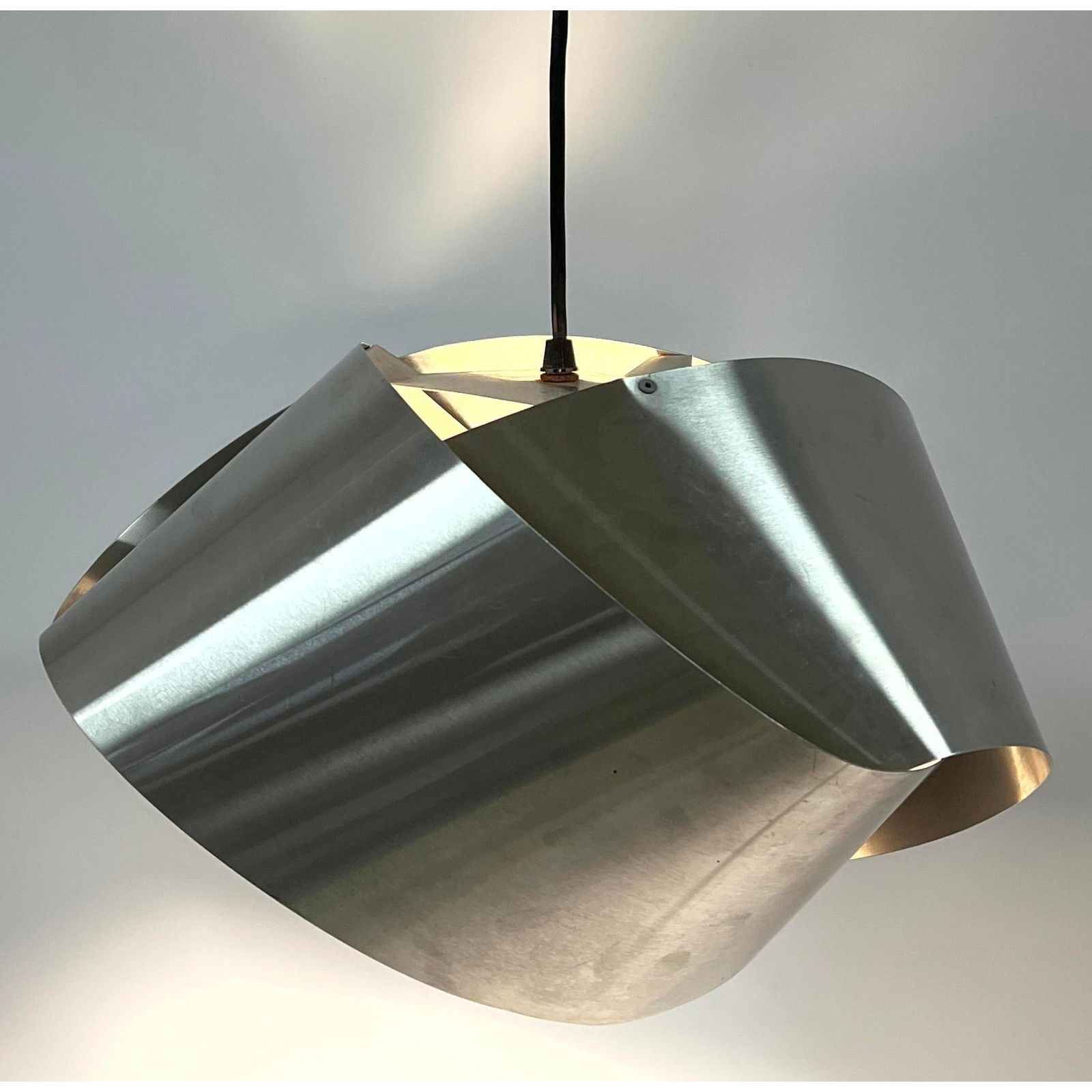Danish Modern Mobius Ribbon Hanging Light. Curved Steel Ribbon Form. (1 of 13)