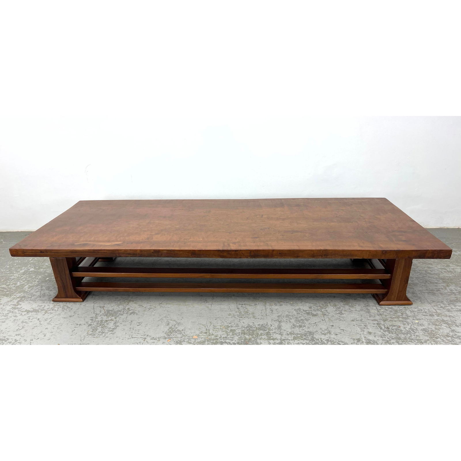 Huge Burl Hardwood Long Low Table. Heavy Leg Base. Single slab slice of wood. (1 of 15)