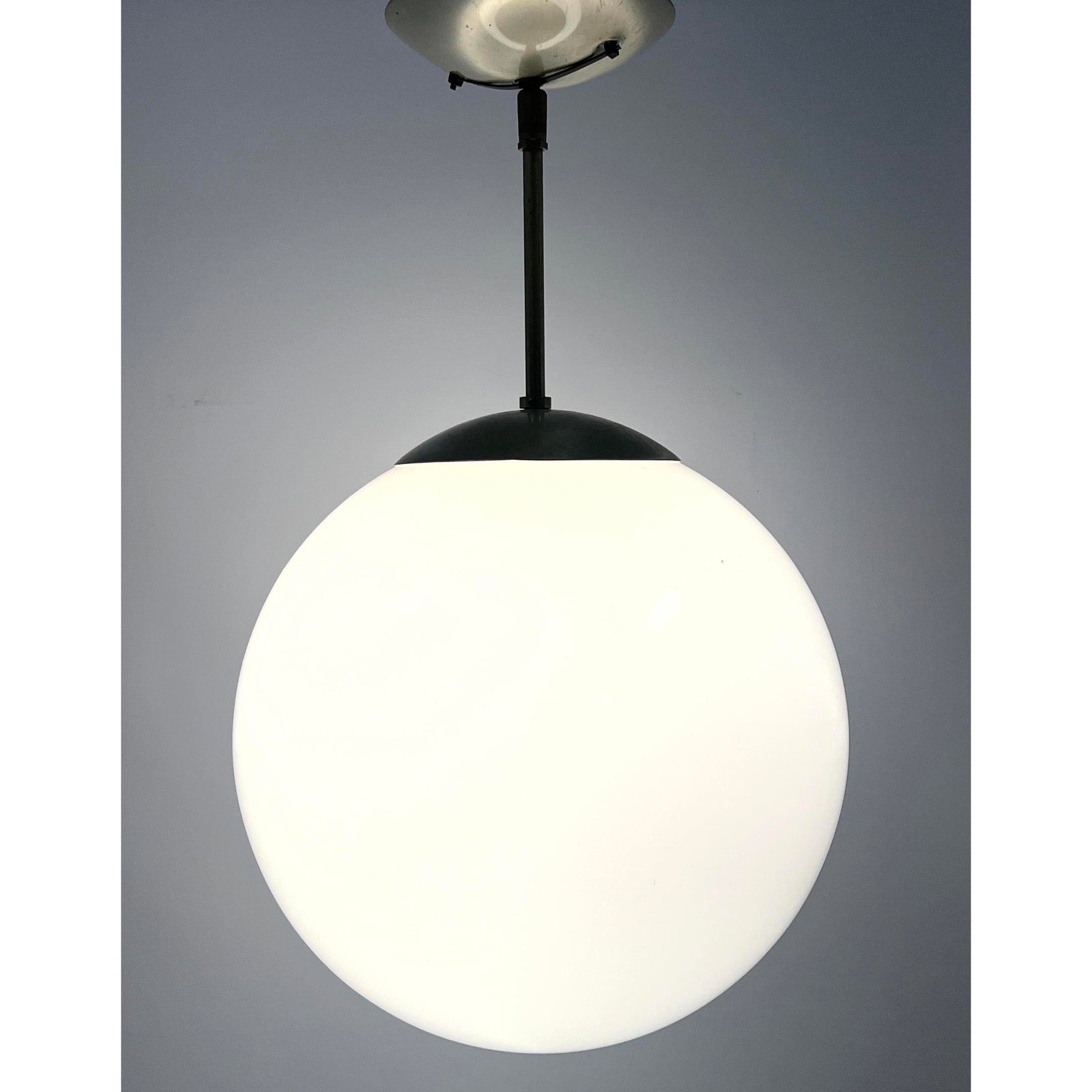 Mid Century Modern Glass Ball Pendant Lamp.: Mid Century Modern Glass Ball Pendant Lamp. Dimensions: Height: 18.5 inches, Width: 12 inches, Depth: 12 inches. ---