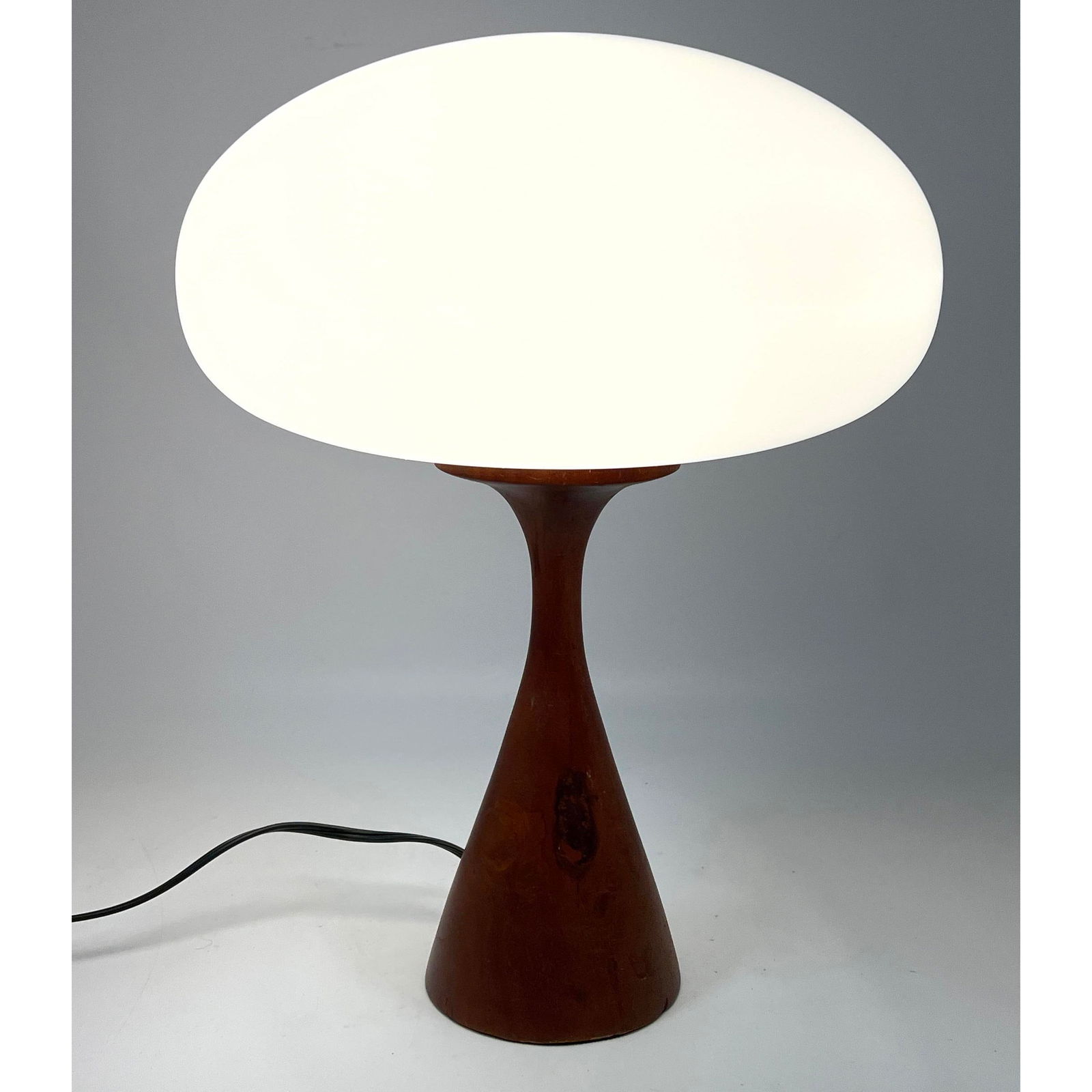 DESIGNLINE Wood Base Glass Mushroom Shade Table Lamp. Paper Label. StemLite. Contemporary (1 of 10)