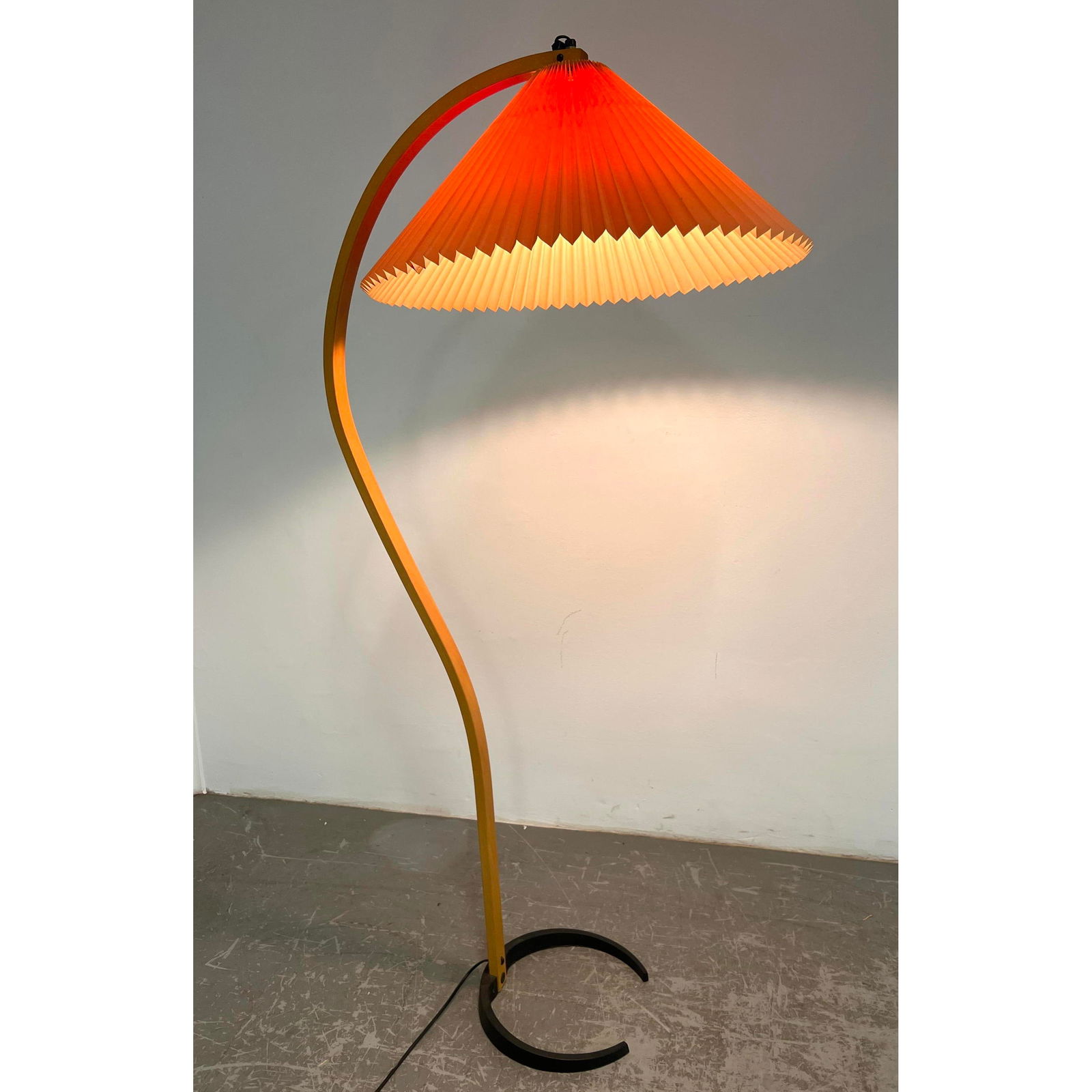 Caprani Bentwood Floor Lamp. Black Iron Crescent form Base. (1 of 11)