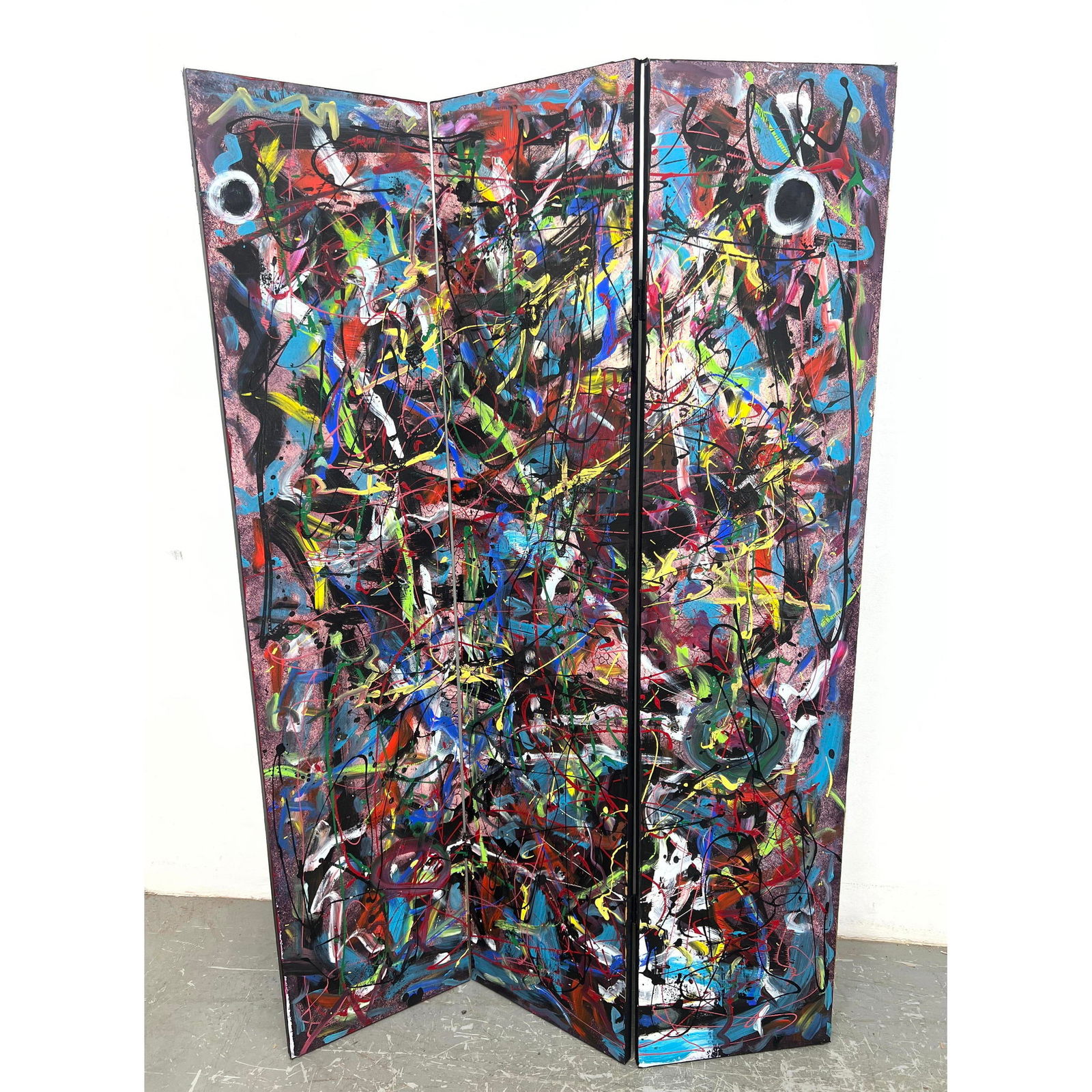 DENNIS SAKELSON 3 Panel screen Room divider Abstract Acrylic Painting on Canvas. Artist. (1 of 9)