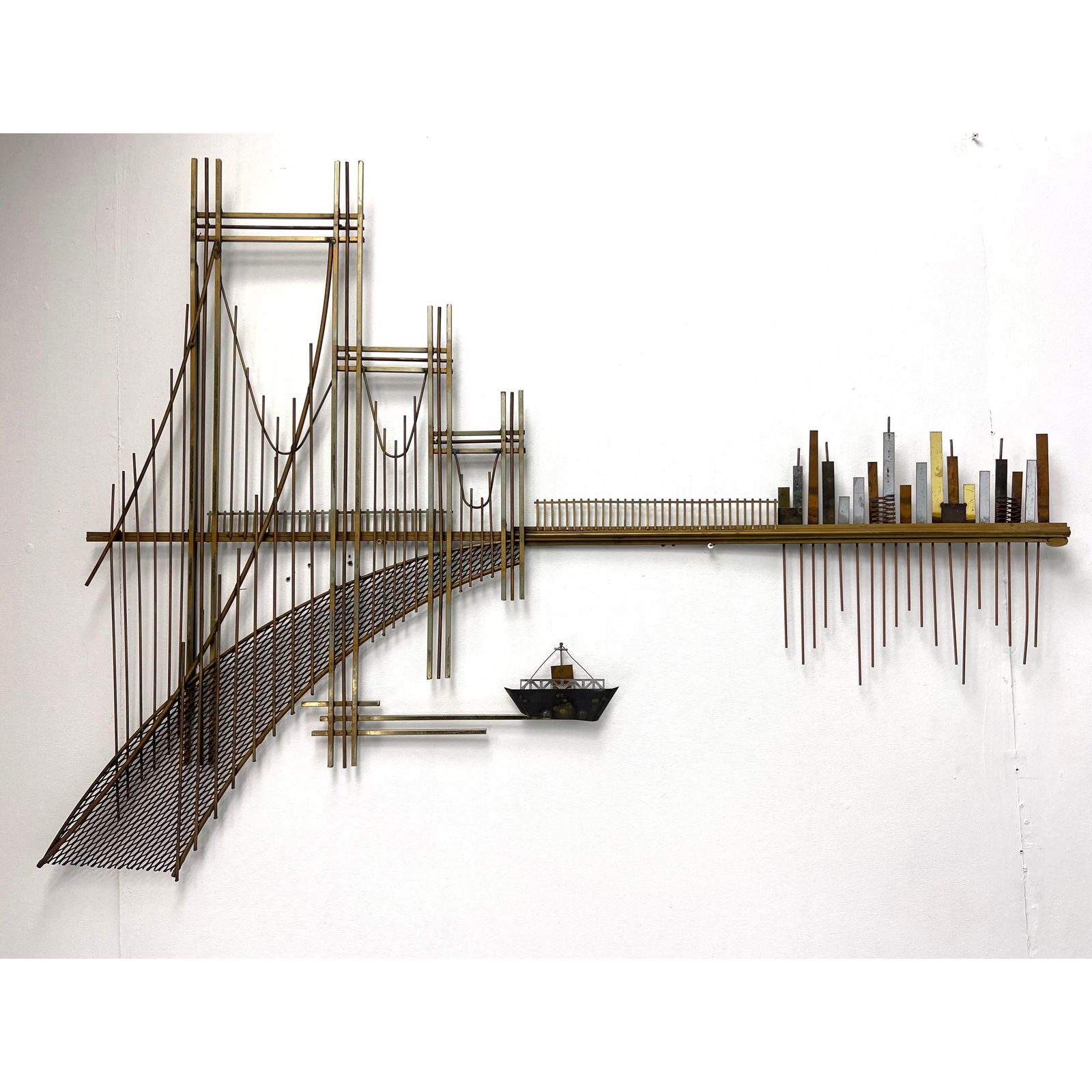 C Jere Style Brutalist Metal Wall Sculpture, Golden Gate Bridge. Marked Wiley (1 of 9)