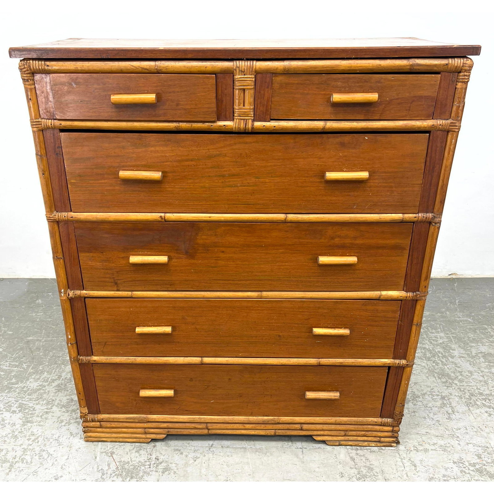 Vintage Rattan Bamboo Tall Chest Dresser.: Vintage Rattan Bamboo Tall Chest Dresser. Dimensions: Height: 47.5 inches, Width: 41 inches, Depth: 18 inches. ---