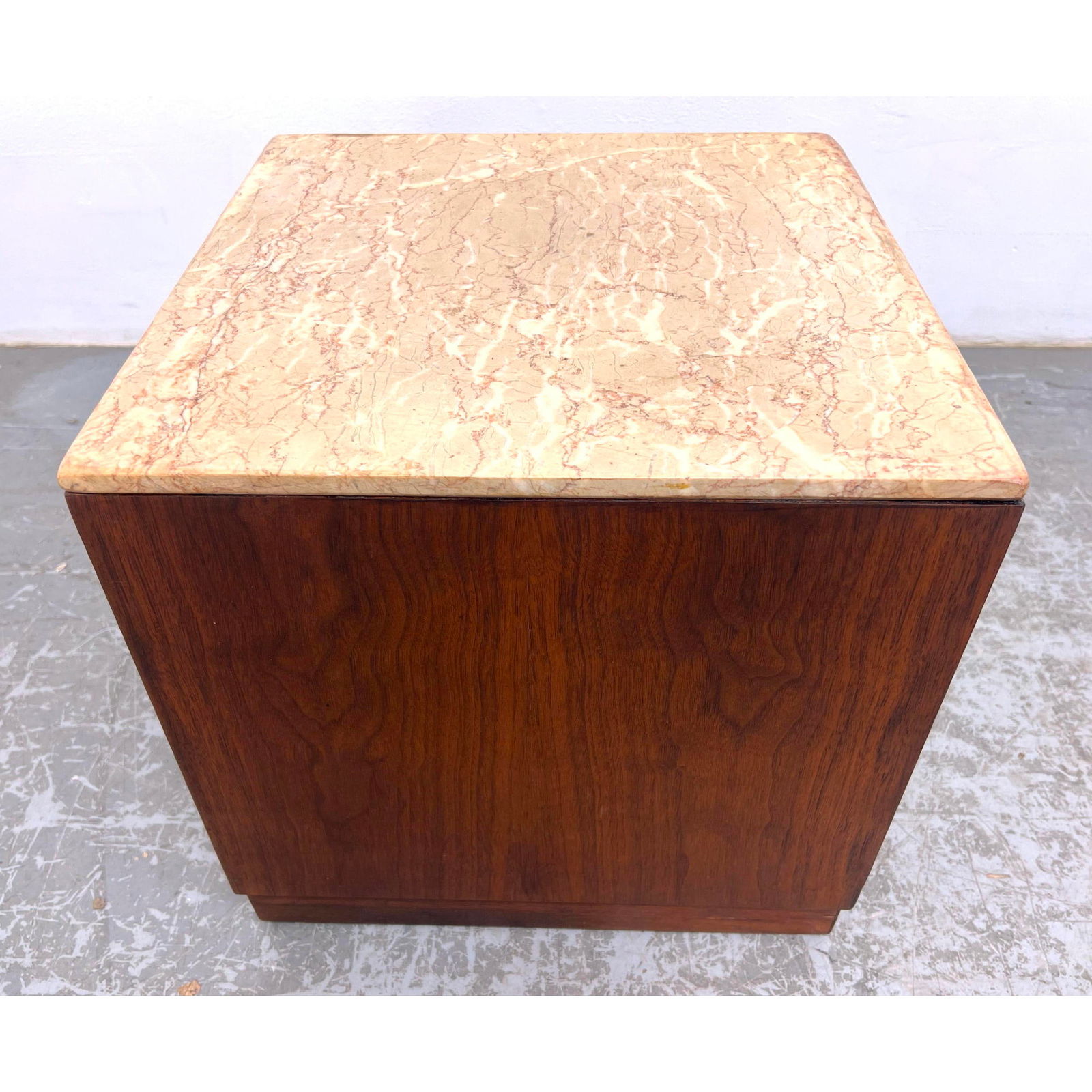 Modernist Marble Top Walnut Cube Side End Table. Platform Base. (1 of 11)