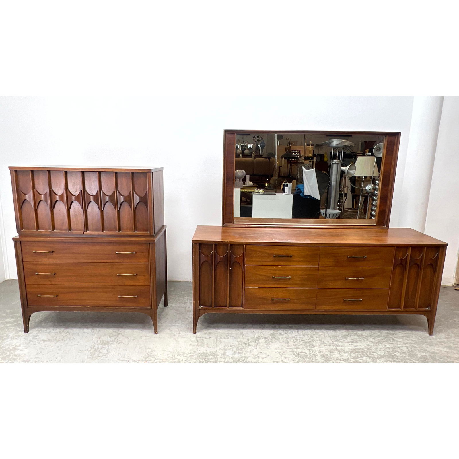 3pc Kent Coffey Perspecta Bedroom Set. High Chest Low Dresser Cabinet and Mirror. (1 of 20)