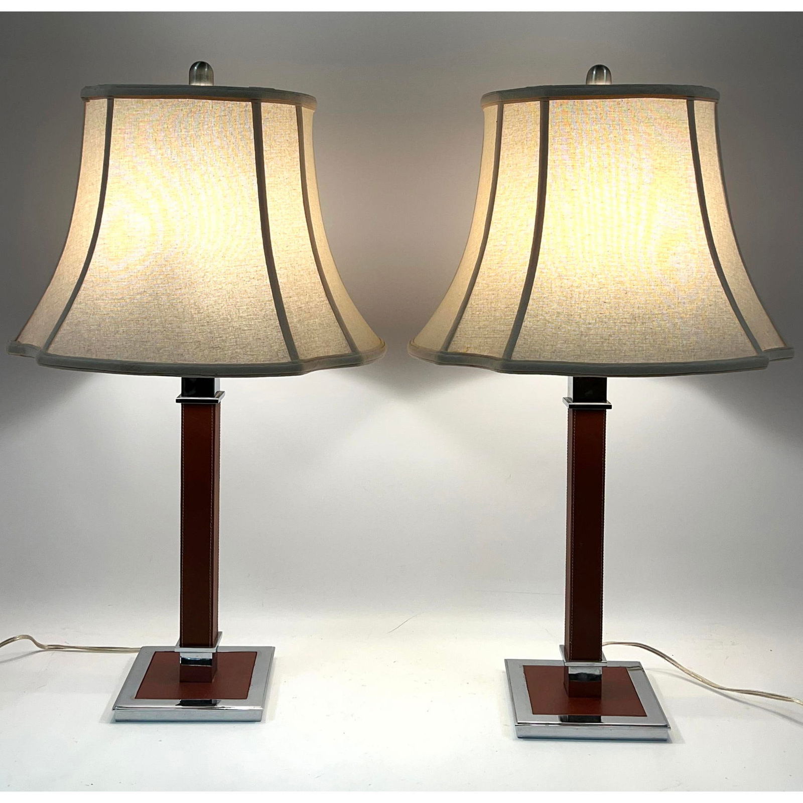 Pair Ralph Lauren table lamps. Chrome and leather. (1 of 13)