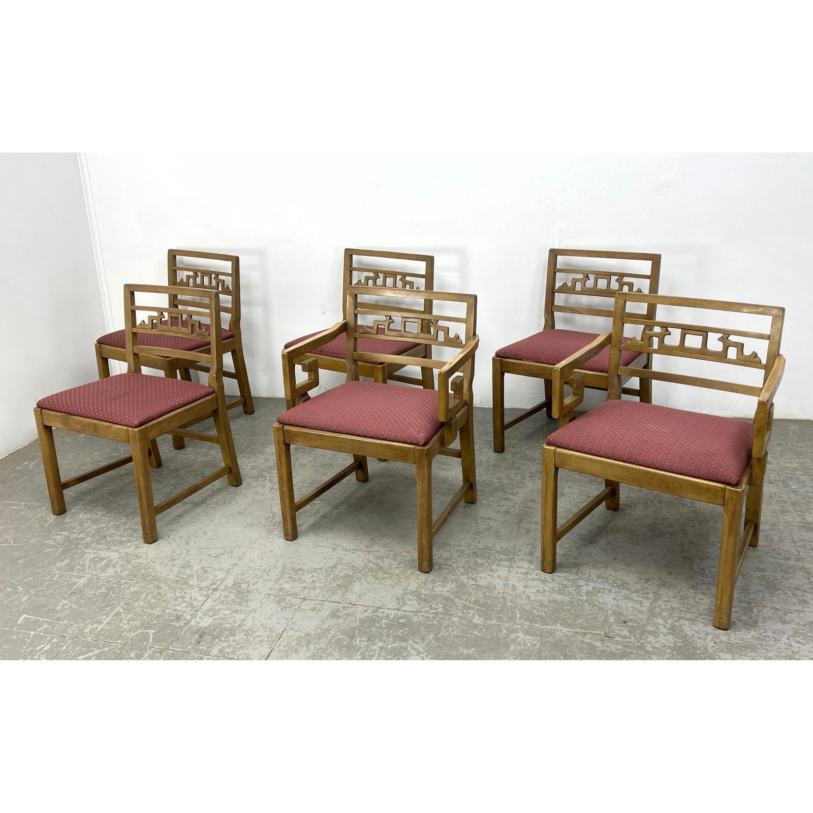 Set 6 Decorator Carved Back Dining Chairs. Carved Slat. 2 Arm and 4 Side Chairs Asian style Arm Deta (1 of 20)