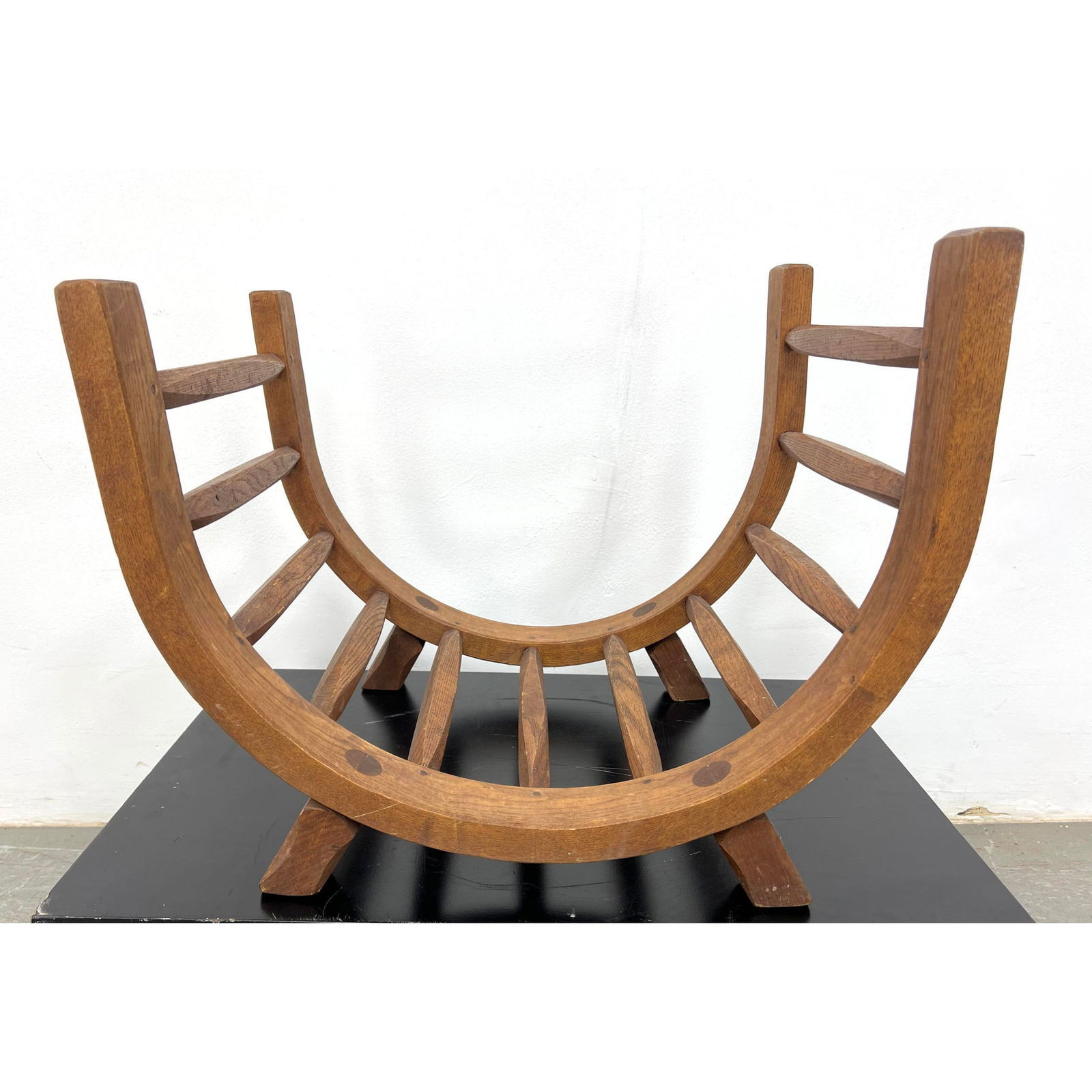 Modernist Bowed Wood Log Holder. Fireplace Accessory.: Modernist Bowed Wood Log Holder. Fireplace Accessory. Dimensions: Height: 18 inches, Width: 23.5 inches, Depth: 18.75 inches. ---