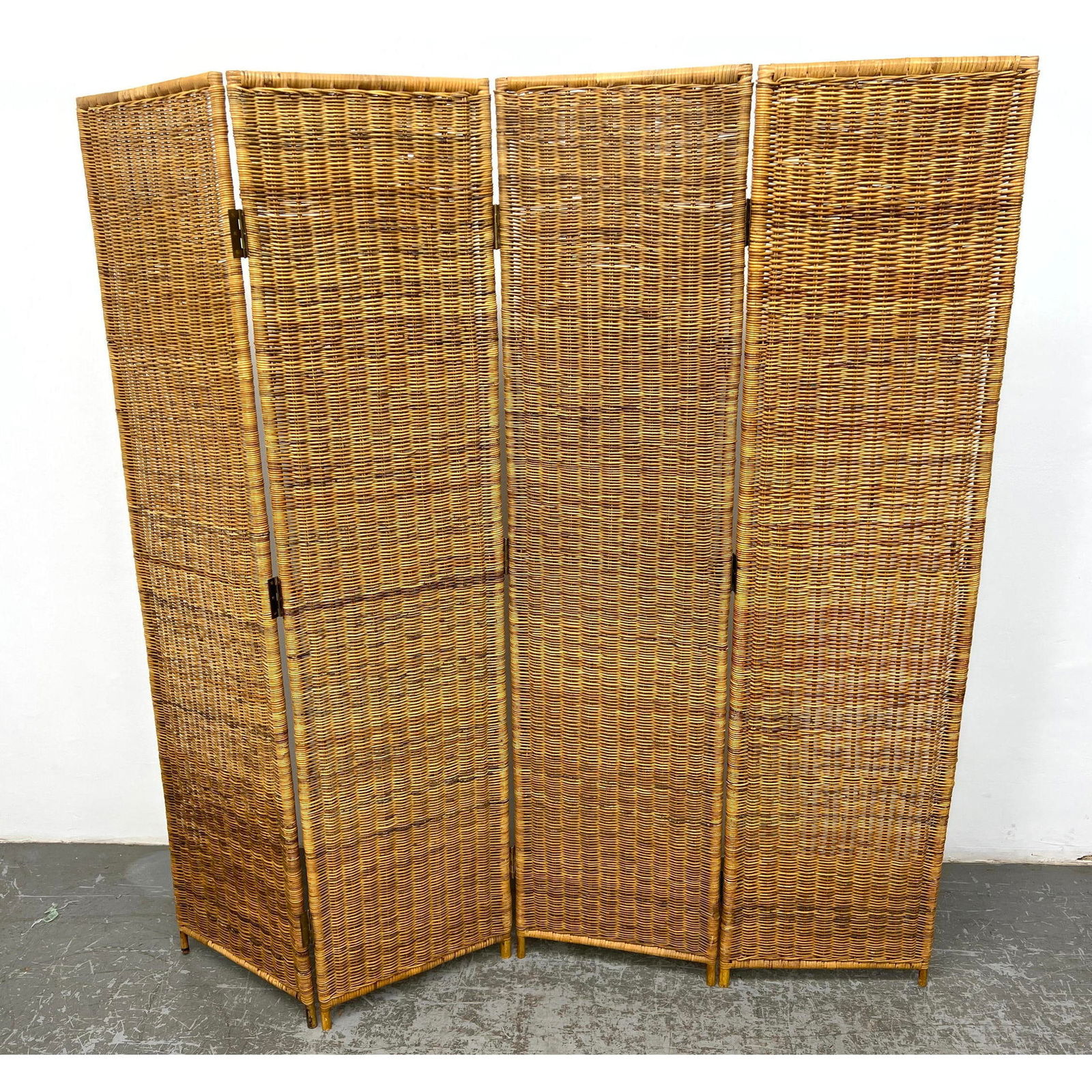 4 Section Rattan Folding Screen Room Divider. Wrapped wicker. (1 of 12)