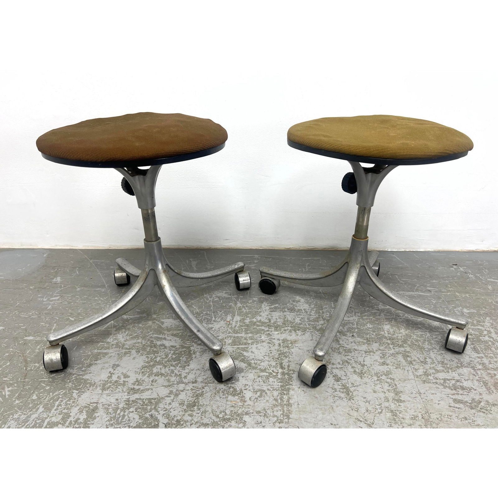 Pair Mid Century Modern 4 Leg Rolling Stools. (1 of 8)