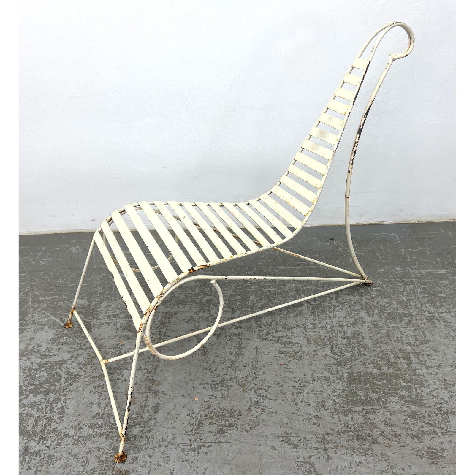 Wrought Iron Outdoor Garden Lounge chair In the style of Andre Dubreuil spine chair. Unmarked (1 of 12)