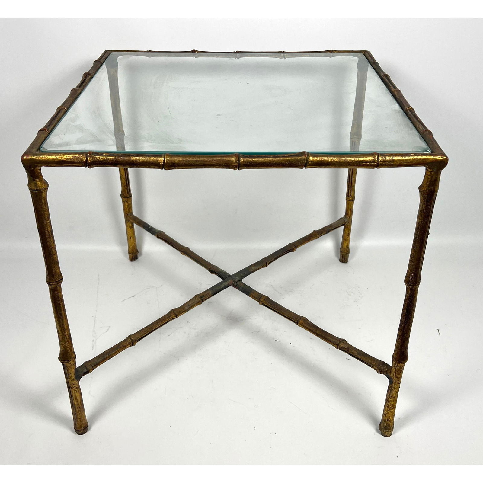 Faux Bamboo Gold Guilt Metal Side End Table. (1 of 9)