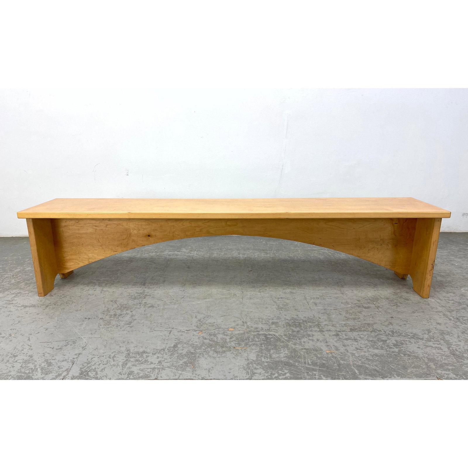 Wood Bench. Arched Frame Base: Wood Bench. Arched Frame Base Dimensions: Height: 16.5 inches, Width: 77 inches, Depth: 15 inches. ---