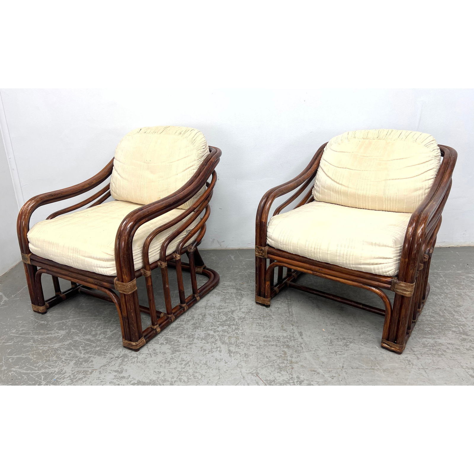 Pair Brown Jordan Decorative Rattan Club Chairs, Unmarked. (1 of 17)