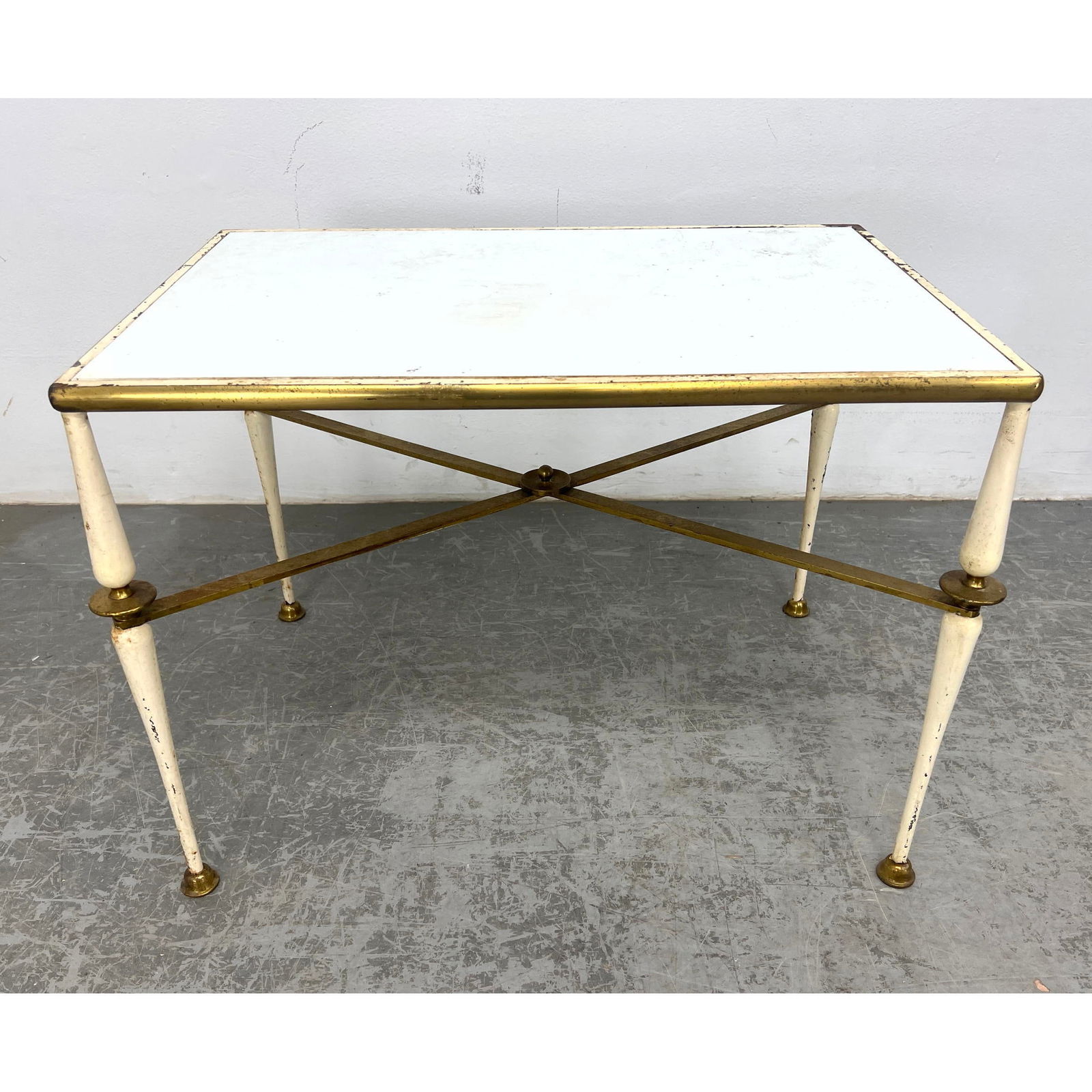 Regency style End Table. White Painted Metal Frame with Brass Trim and Accents. (1 of 11)