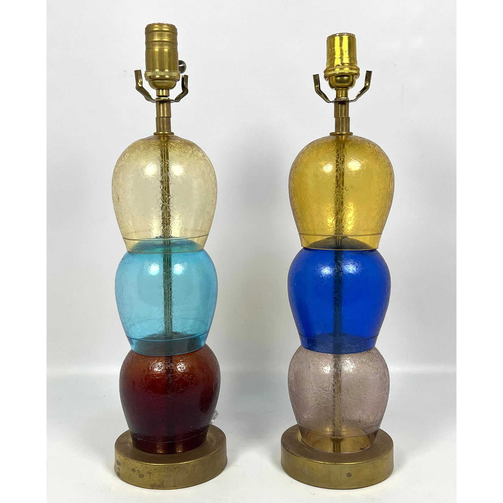 2pc Colored Glass Table Lamps. Each has three stacked textured colored glass elements. Modernist Lig (1 of 11)