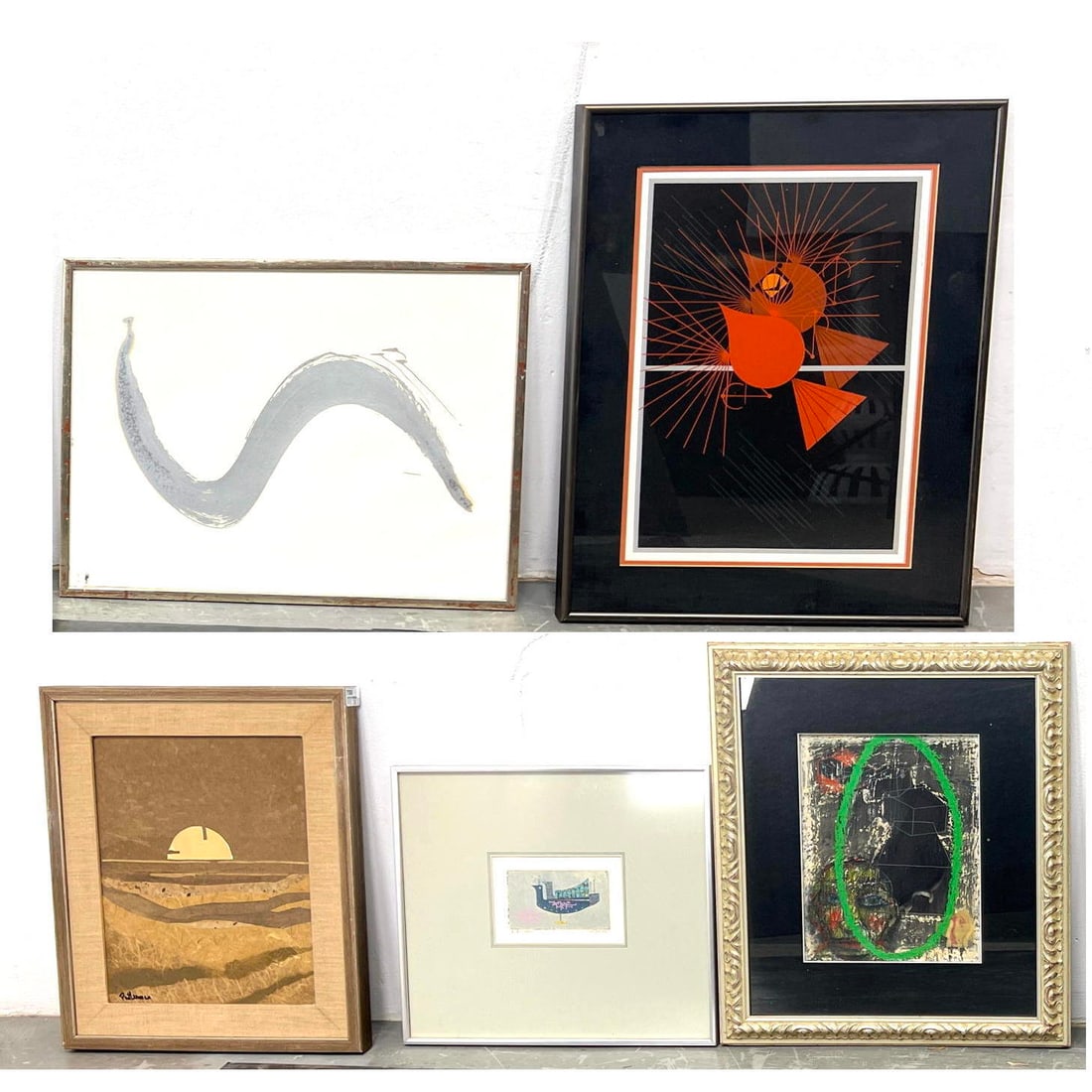 5pcs Mid Century Modern Art. Ethel Putterman, Mohba Block Print, Gaston Painting on Paper, Cardinal (1 of 20)