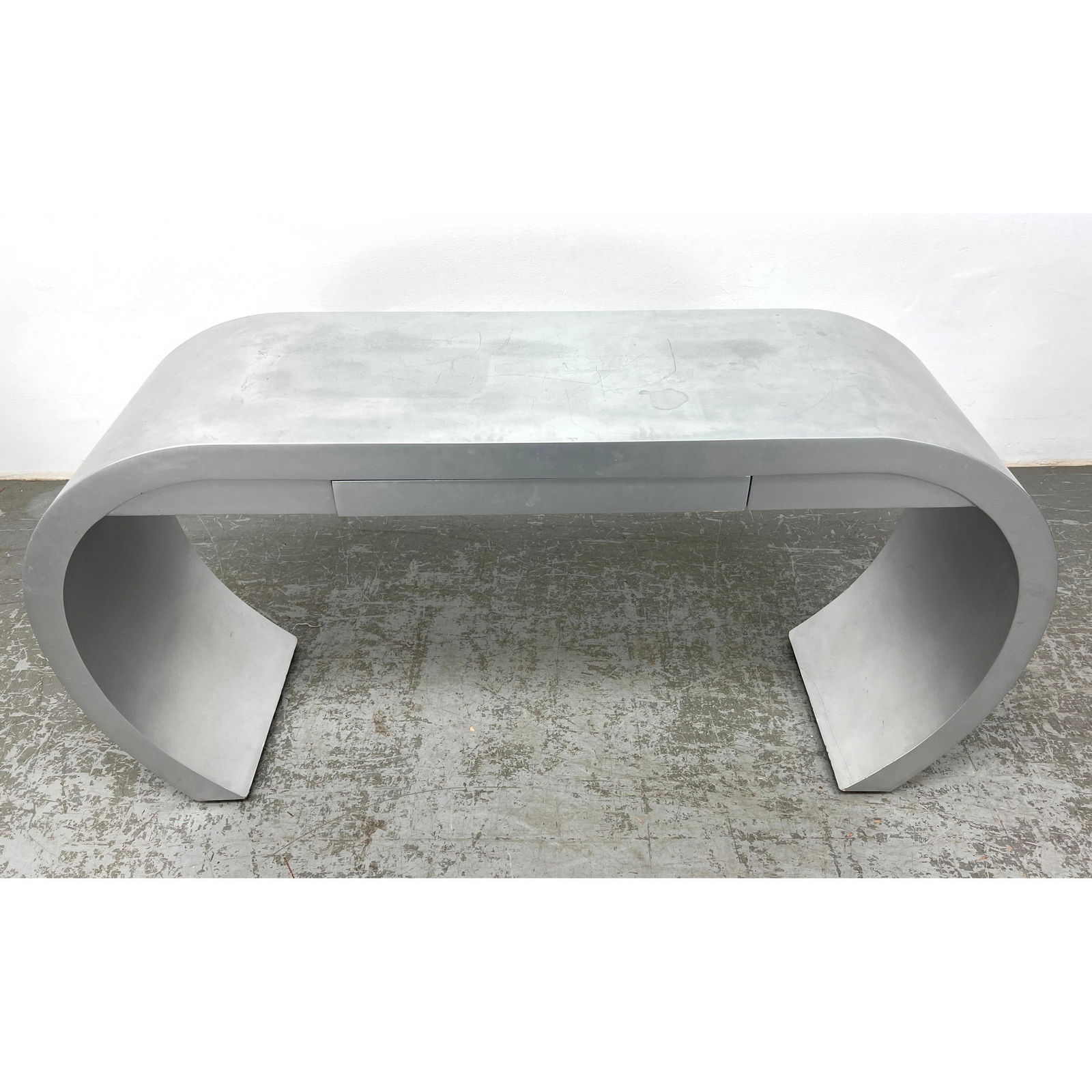 Silver Painted Finish Rounded end Vanity Console Table. (1 of 16)