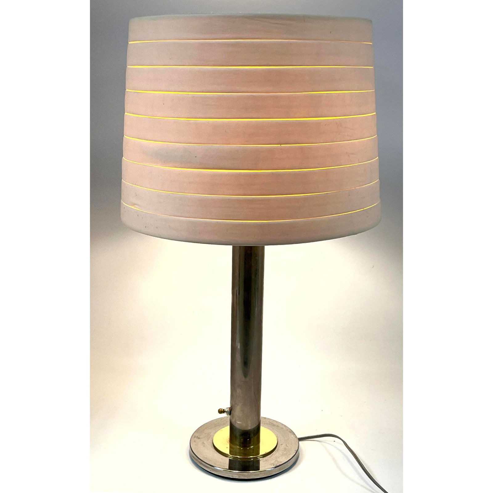 Nessen Chrome Table Lamp. Brass Trim Accents. Modernist Lighting. Paper Label. (1 of 13)