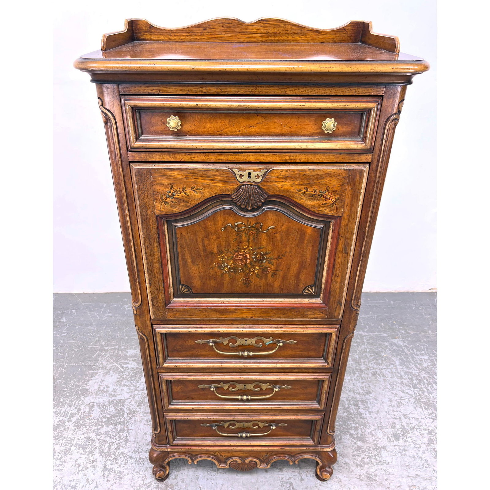 DREXEL HERITAGE Drop Front Desk French Provincial. Label. Paint Decoration. (1 of 19)