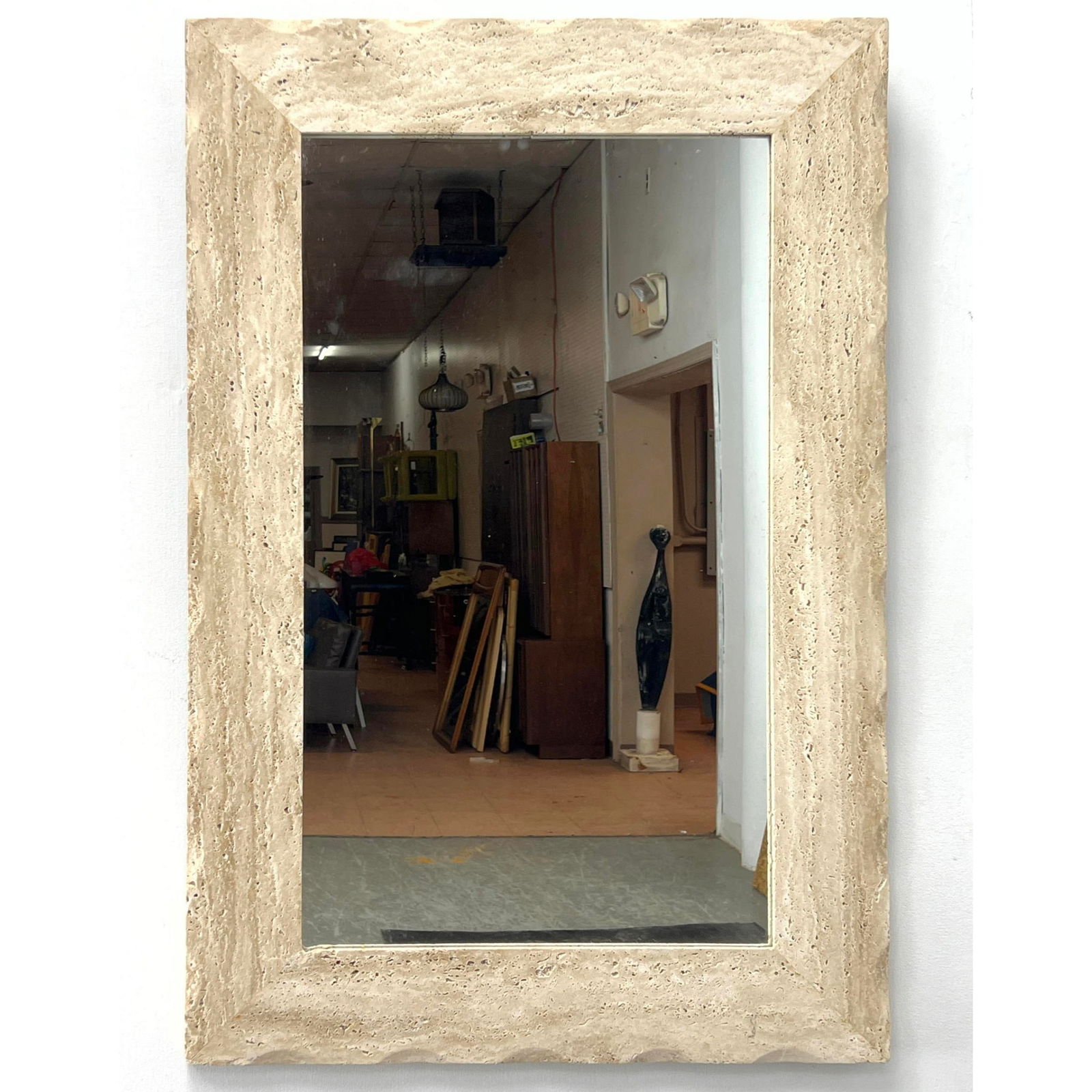 Wide Framed Travertine Wall Mirror with scalloped beveled edge. (1 of 10)