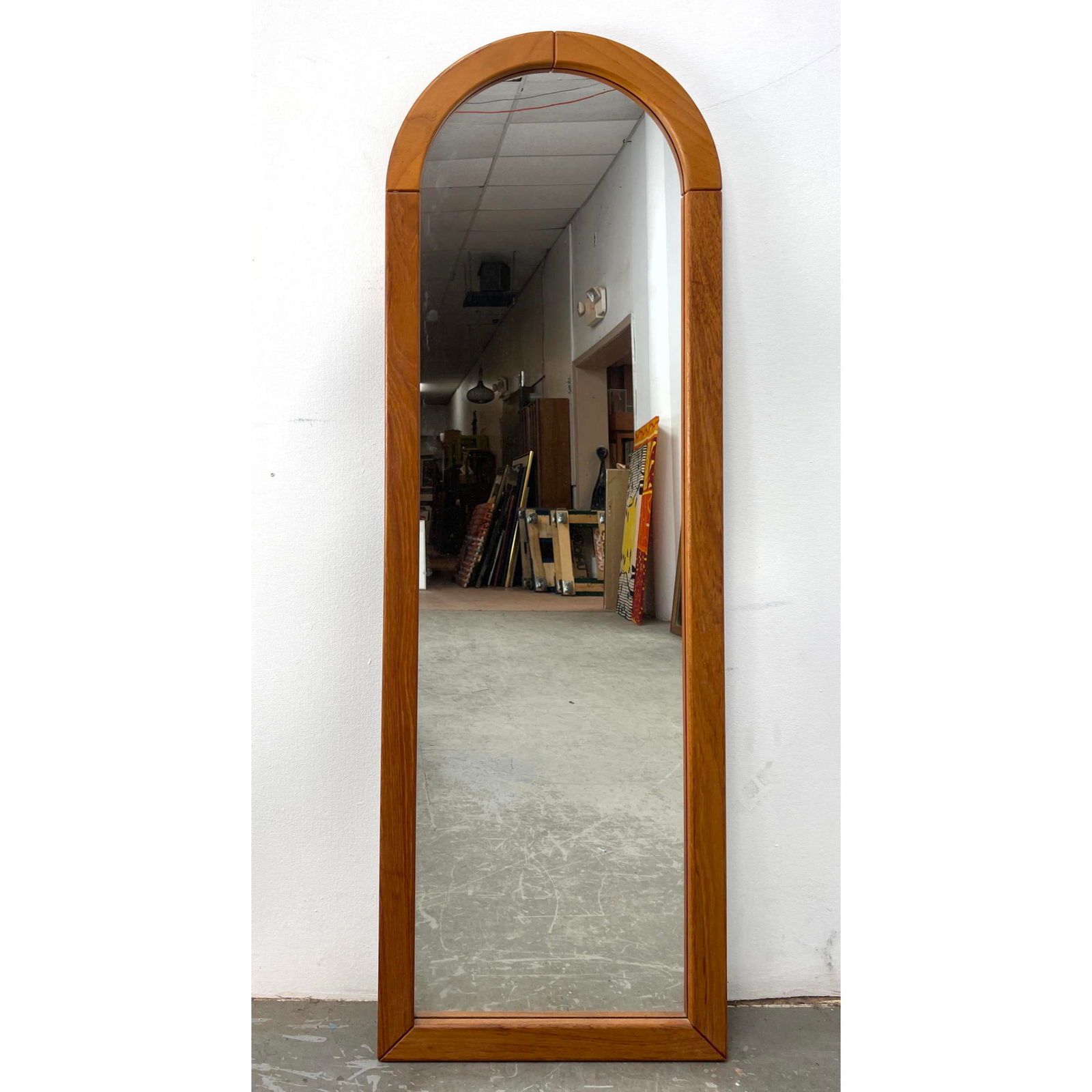 Danish Modern Nordisk Andels Eksport Teak Frame Arch Top Wall Mirror Denmark. Label (1 of 10)