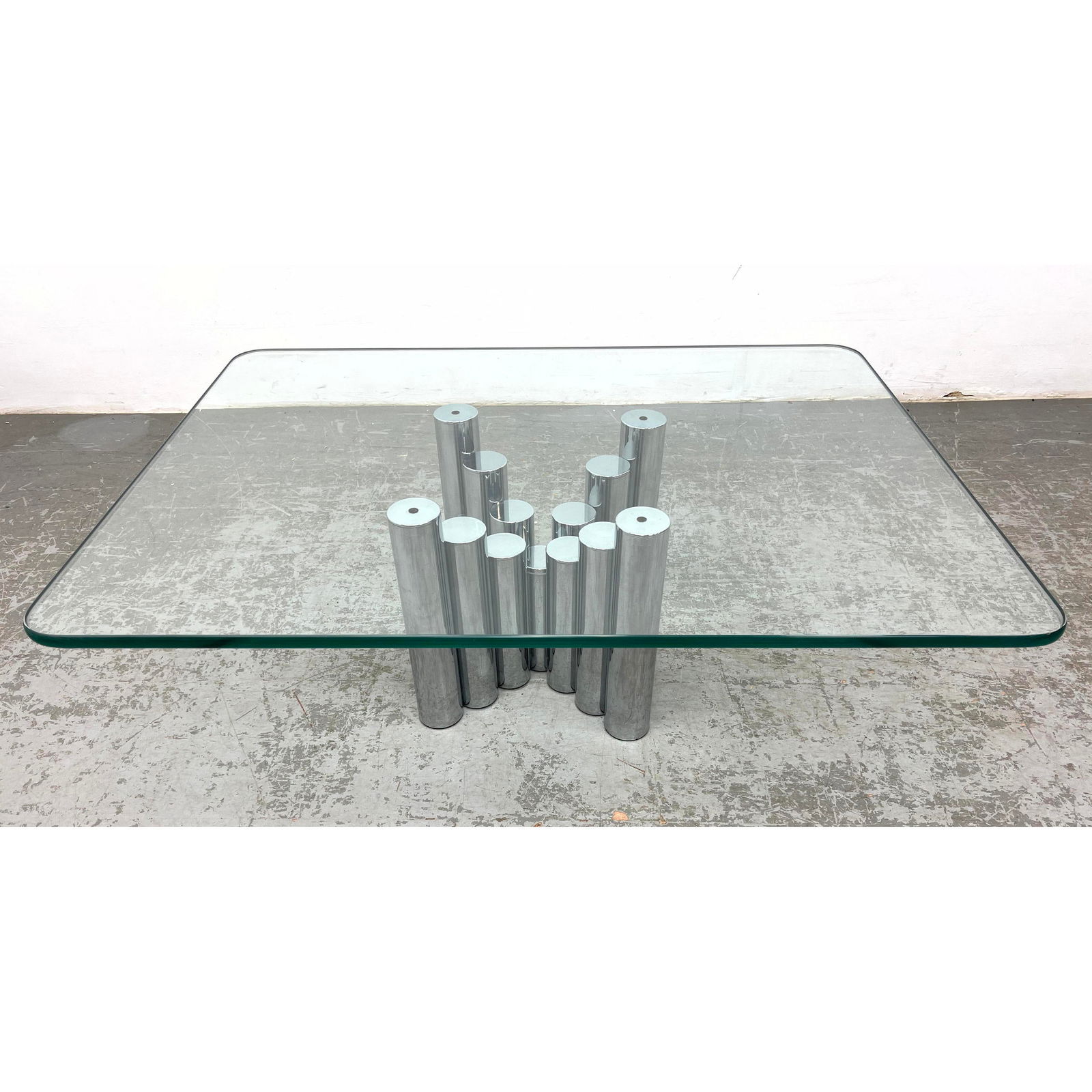 Chrome tube coffee table with thick glass top. (1 of 9)