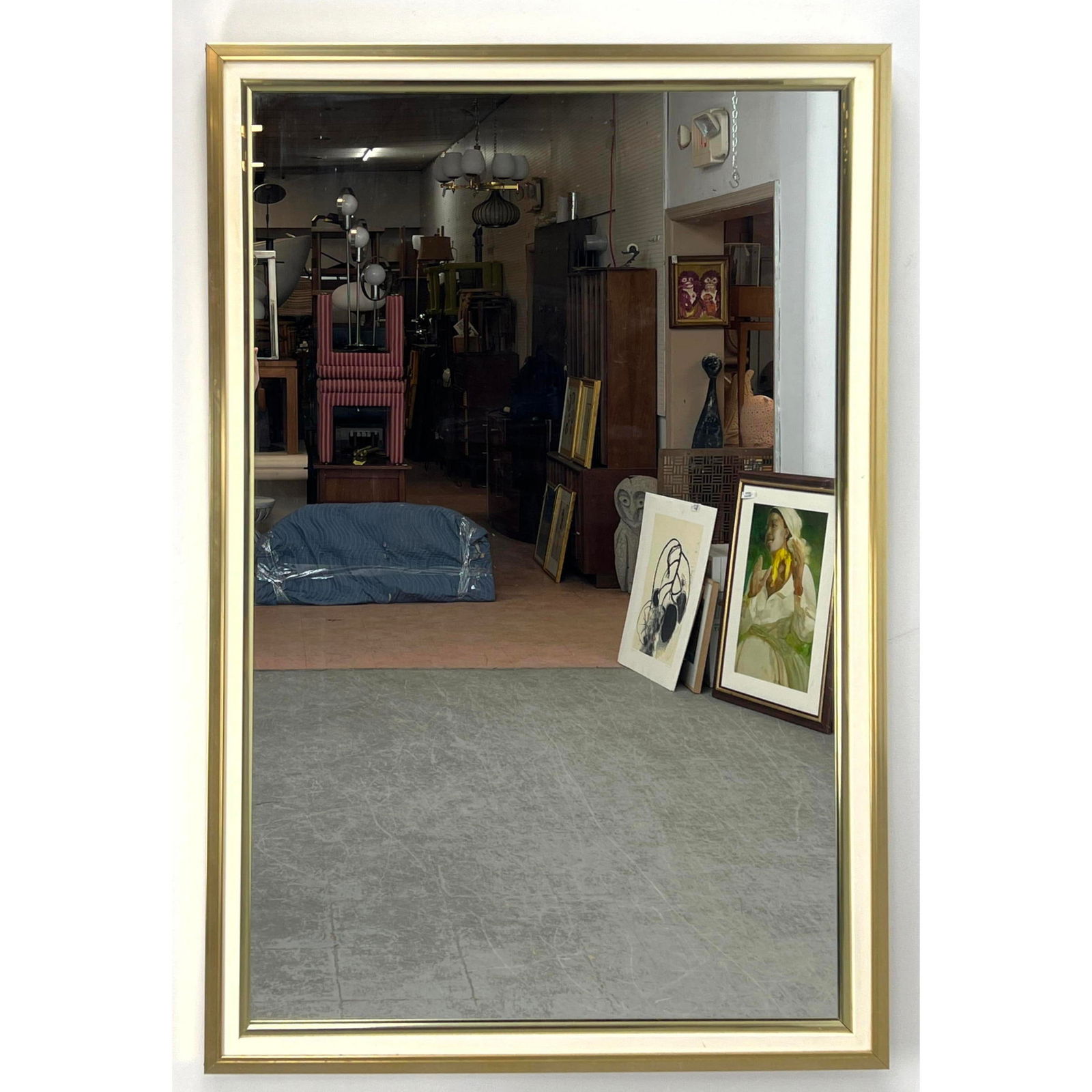 Gold Tone Aluminum Trim Wall Mirror.: Gold Tone Aluminum Trim Wall Mirror. Dimensions: Height: 48 inches, Width: 32 inches, Depth: 1.25 inches. ---