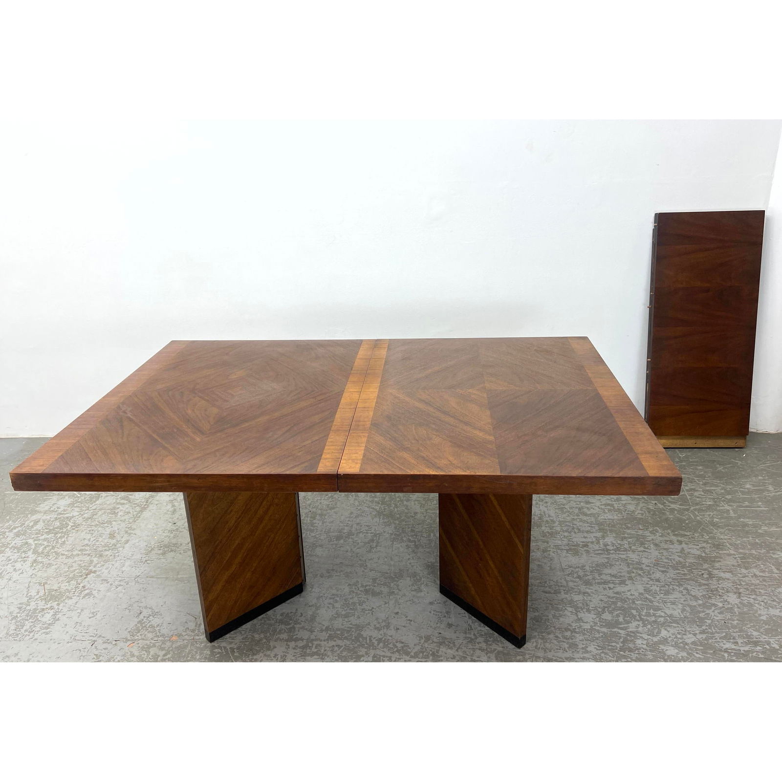 Lane American Modern Dining Table. Book Matched veneer. Marked with label. (1 of 13)