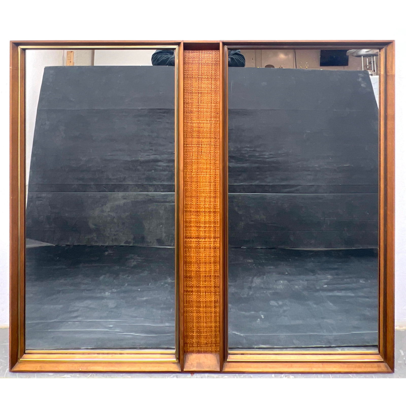 American Modern Double wall Mirror with Cane Center Panel. Mid Century Modern (1 of 12)