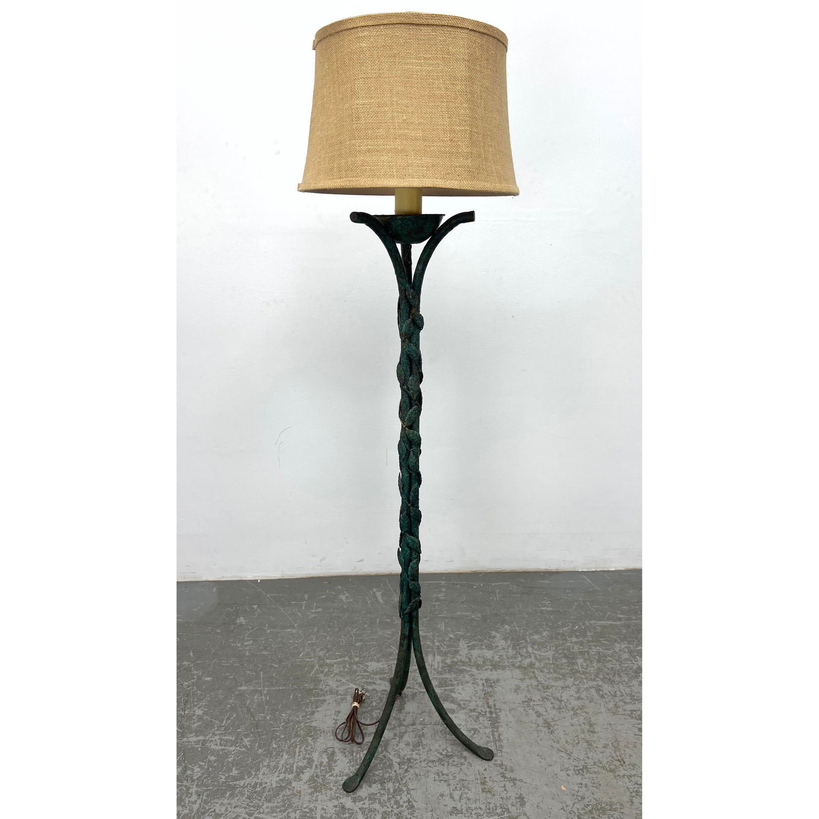 Decorative Iron Floor Lamp with Leaf Design and Pinecone Finial. Patinated finish. (1 of 14)