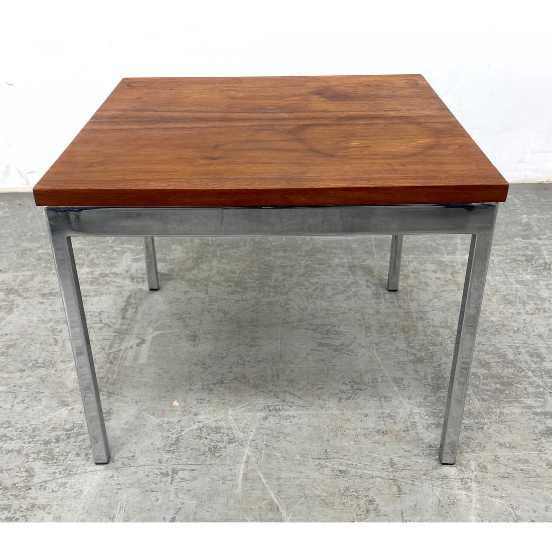 Mid Century Jack Cartwright Walnut Top Chrome Base Side Table, Label. Knoll Style (1 of 12)