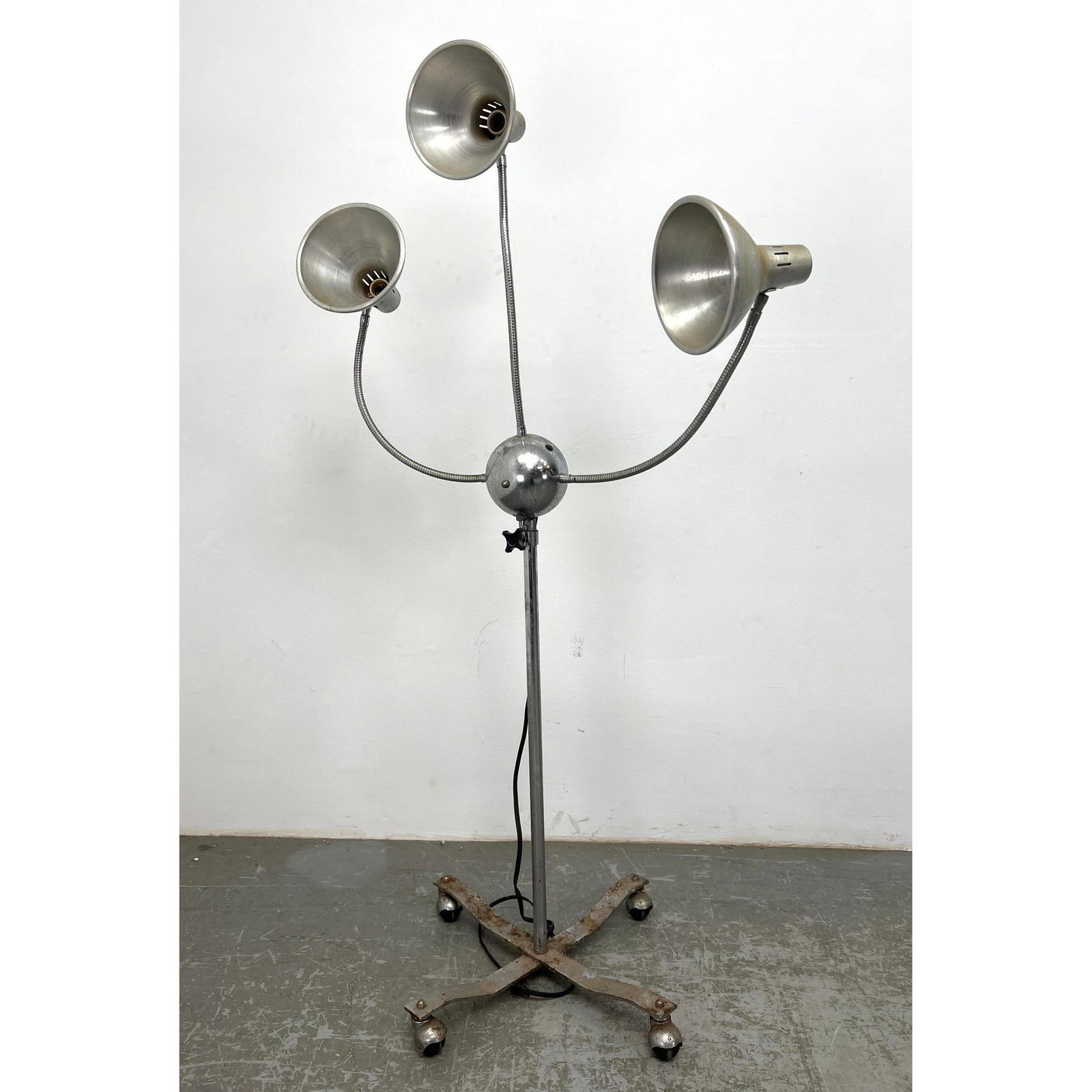 Three Goose Arm Industrial Floor Lamp. Lighting. (1 of 14)