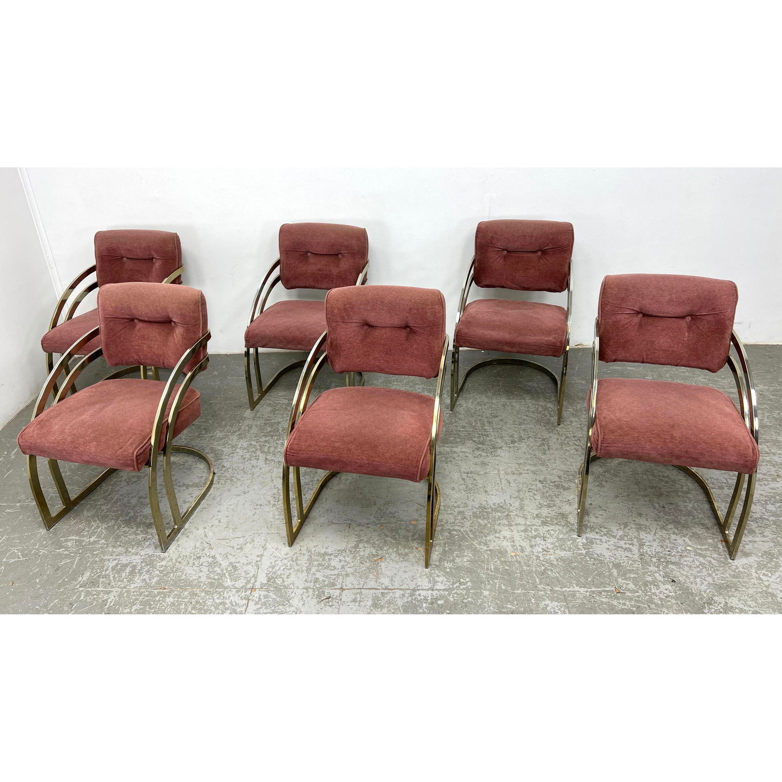 6 Mid Century Milo Baughman Style Cantilever Brass Finish Dining Chairs (1 of 20)