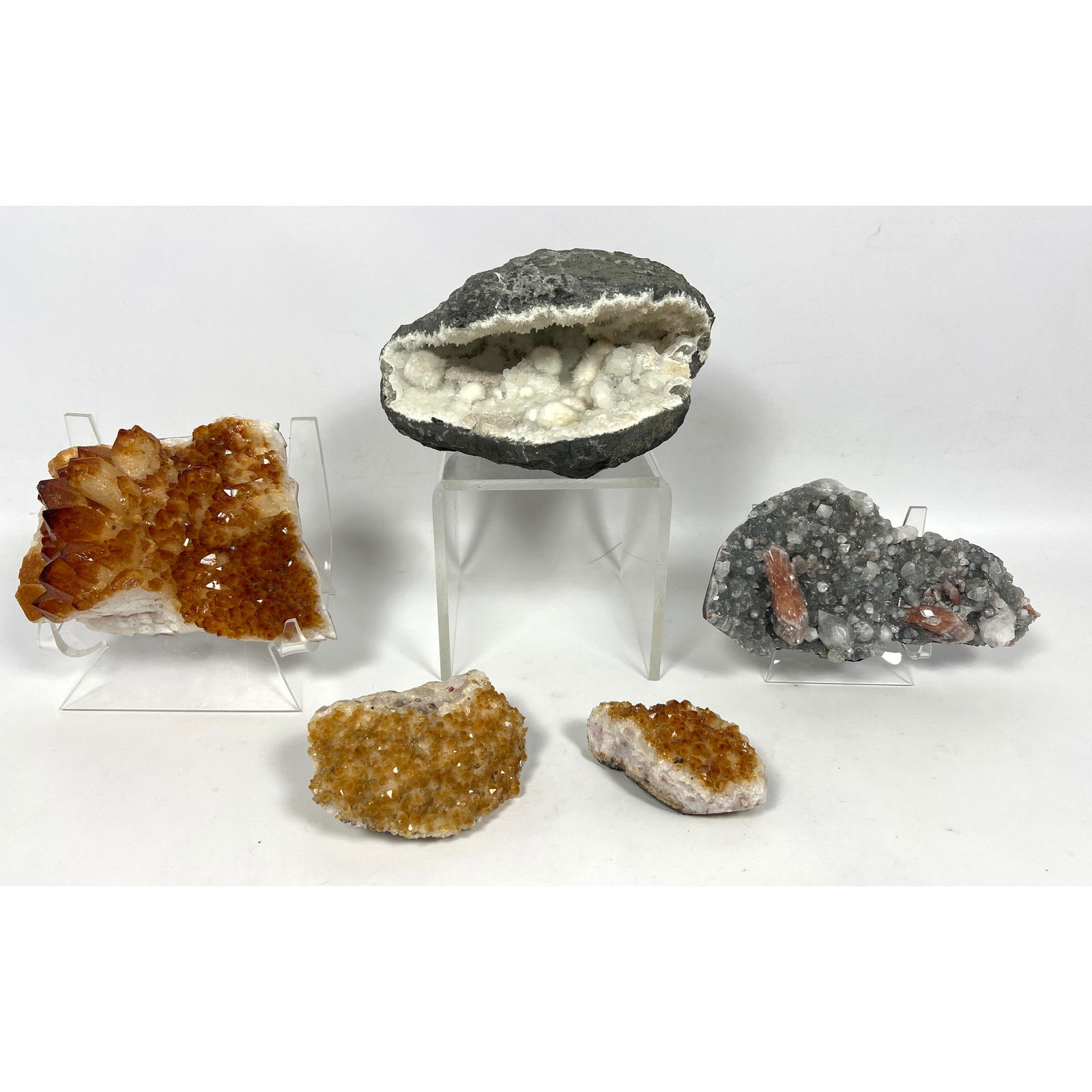 5 Piece Geode Rock Specimens. Citrine, OKENITE Gyrolite Calcite Laumontite Quartz, Apophyllite Stilb (1 of 15)