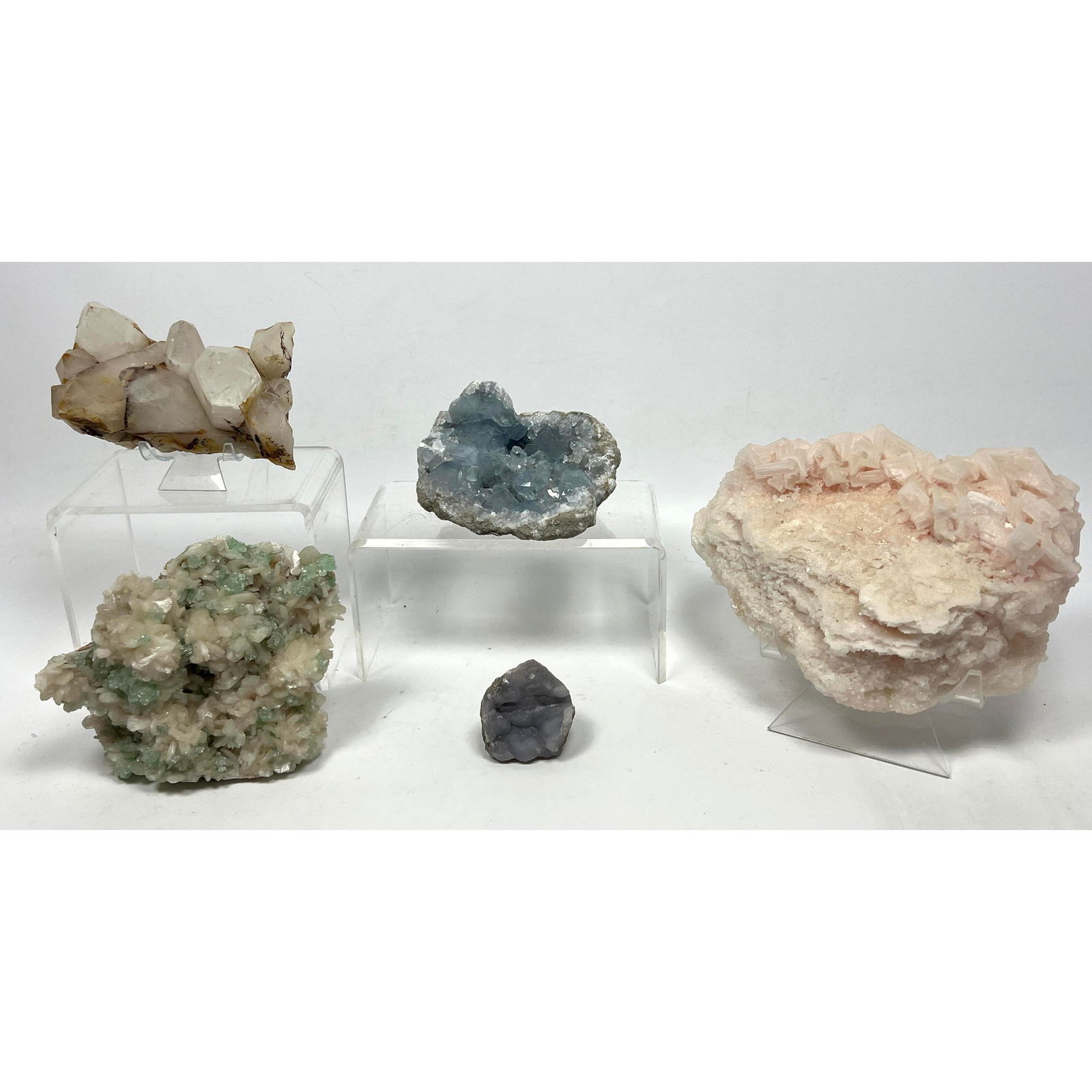 5 Piece Geology rock specimens. Bluish Green Aragonite crystals cluster, Blue Celestite Crystal Clus (1 of 14)