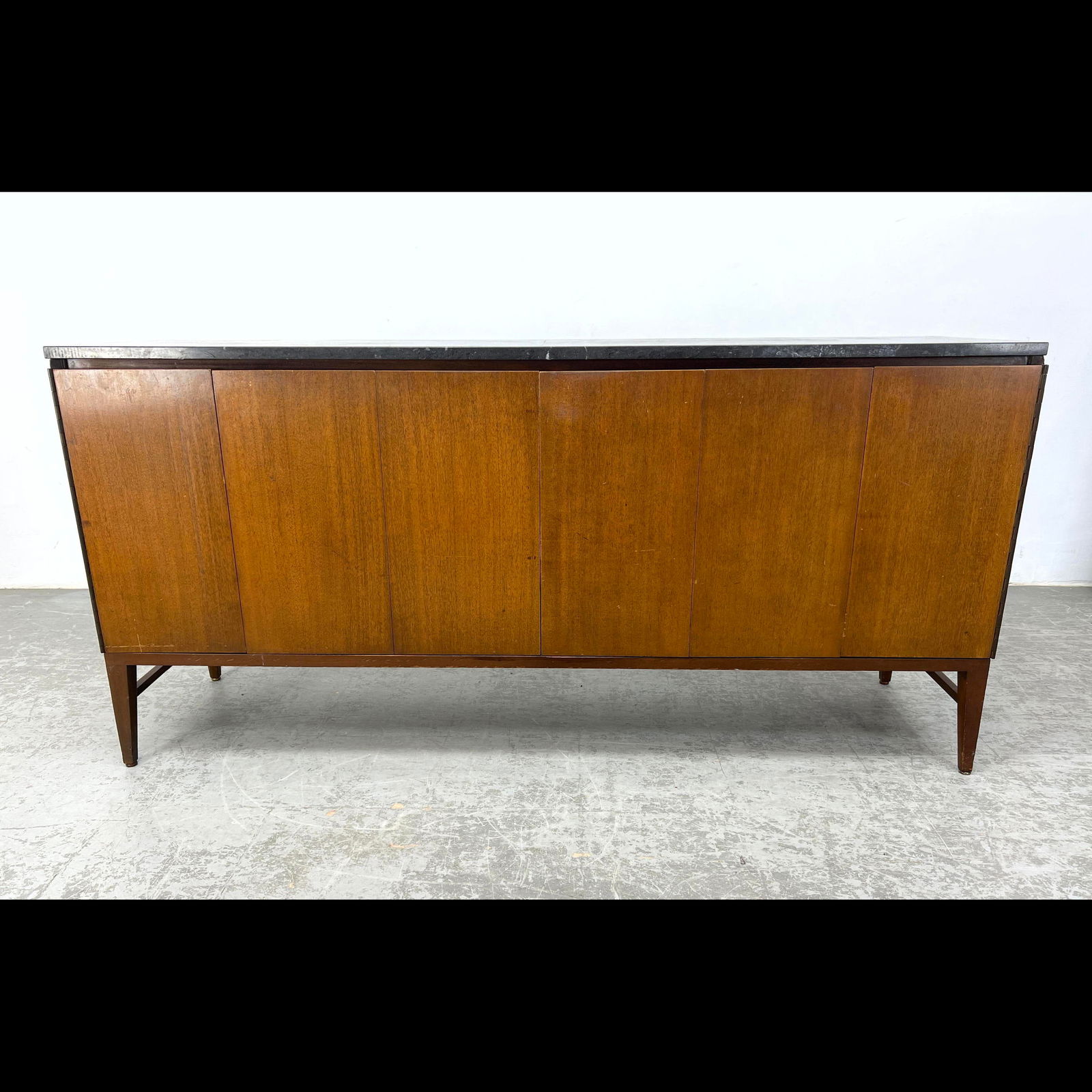PAUL McCOBB Walnut Marble Top Credenza. Cabinet. Trifold Doors. (1 of 16)