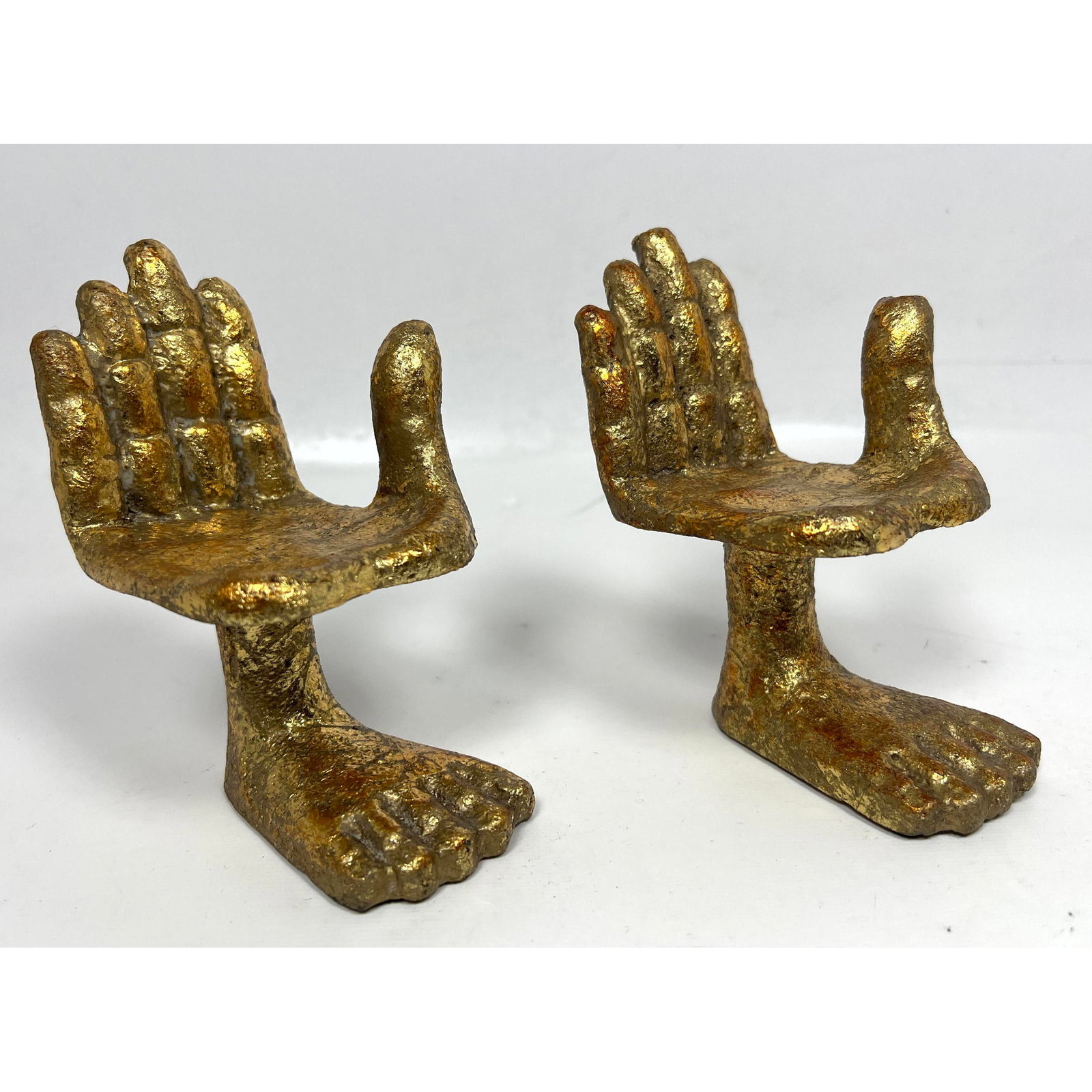 Pr Gilt Iron Mini Hand Chair Sculptures. After Pedro Friedberg hand foot chair sculptures. Antiqued (1 of 9)