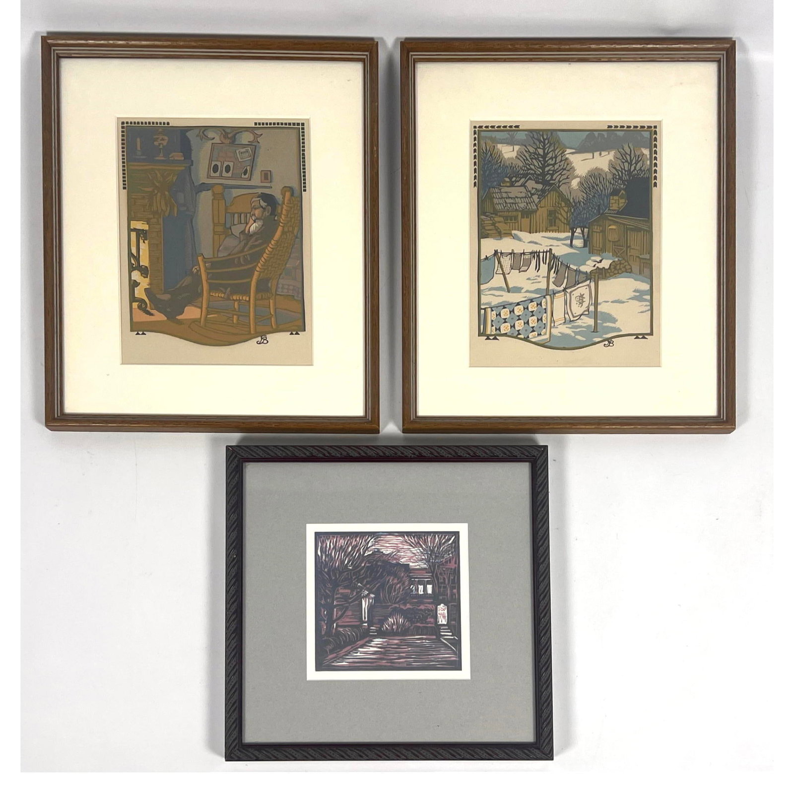 3pcs woodblock Woodcut Prints. One is WERNER K SENSBACH "View of Garden of Pavilion I. Also 2 simila (1 of 14)