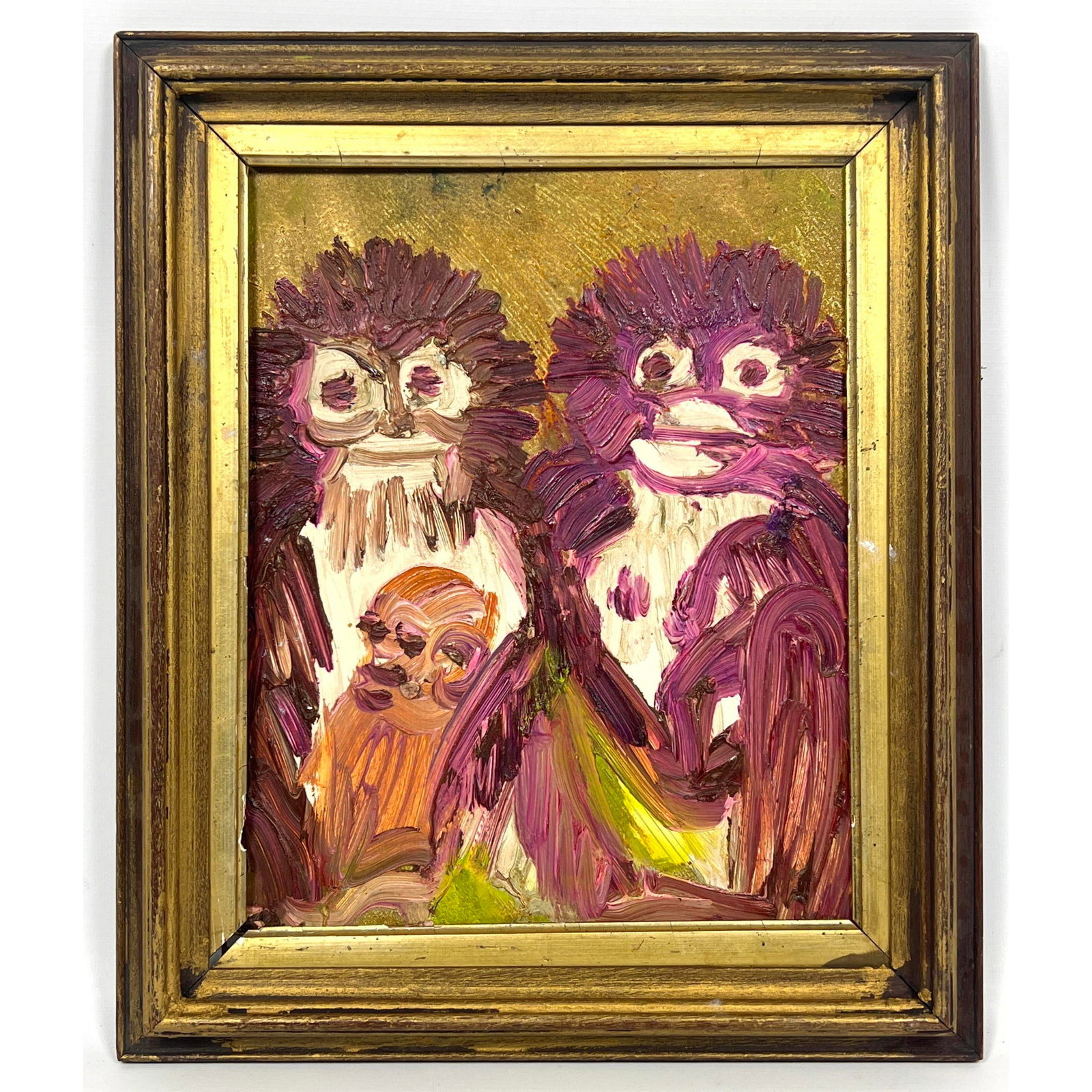HUNT SLONEM '94 Monkey Painting. Portrait of Monkey Family including Baby. Signed on reverse. Untitl (1 of 10)