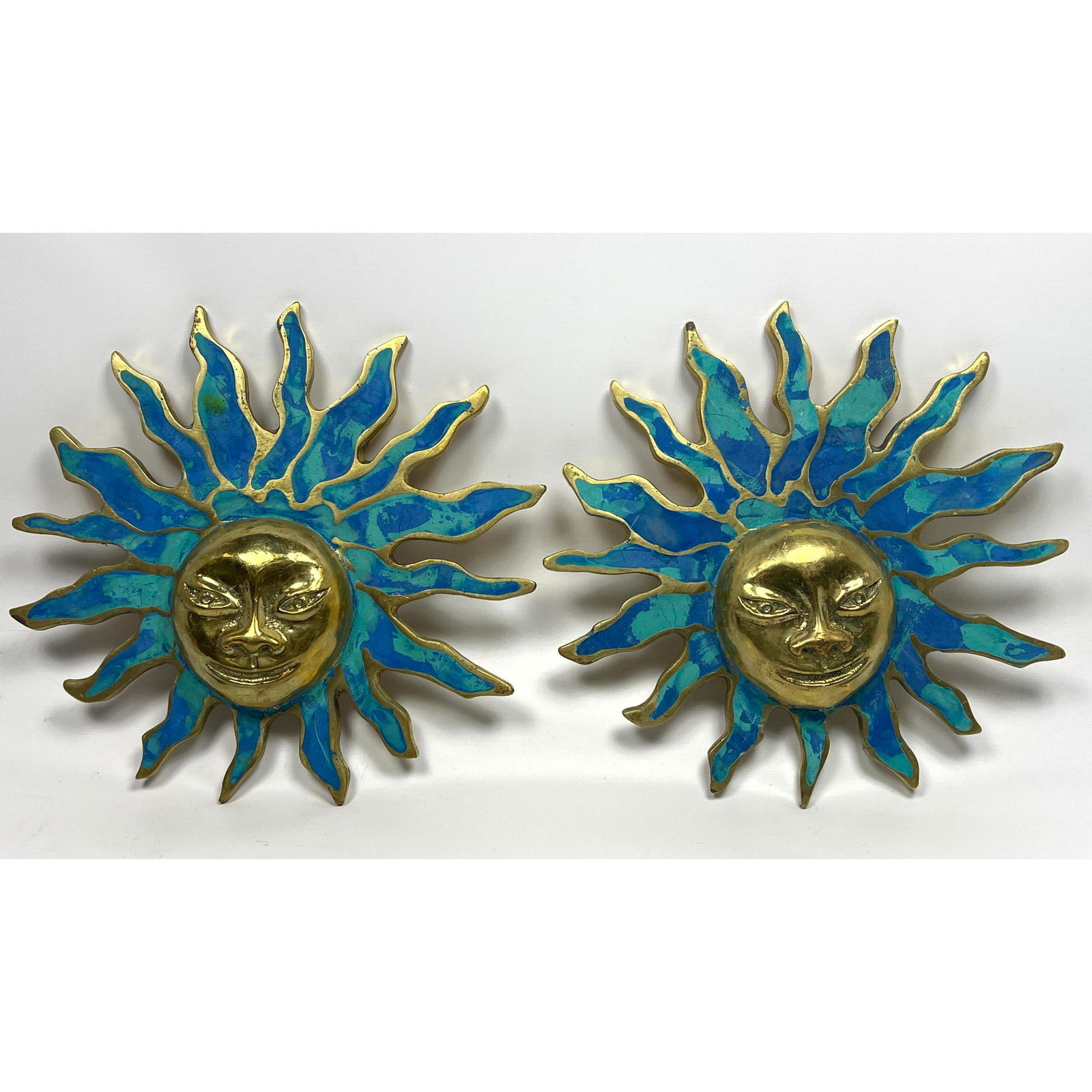 Pr Large Mexican After Pepe Mendoza style Sunburst Handles Pulls. Brass with Enamel. (1 of 13)