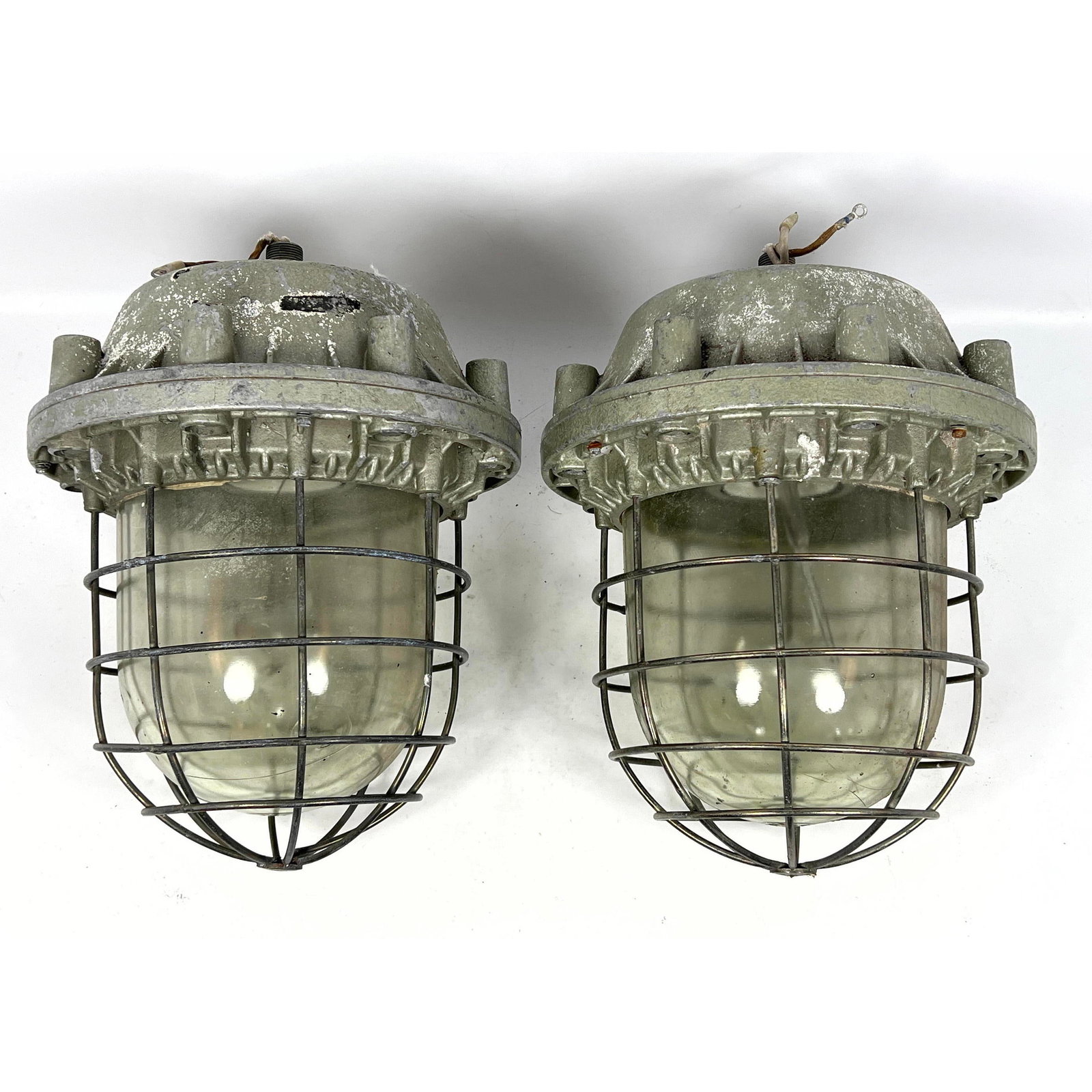Pr Large Industrial Metal Cage style Outdoor Light Sconces. (1 of 10)