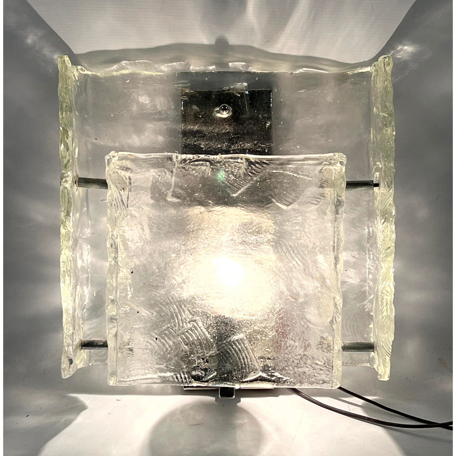 Mazzega style Italian Murano style Glass Wall Sconce. 2 Slumped Clear Glass Levels. (1 of 9)