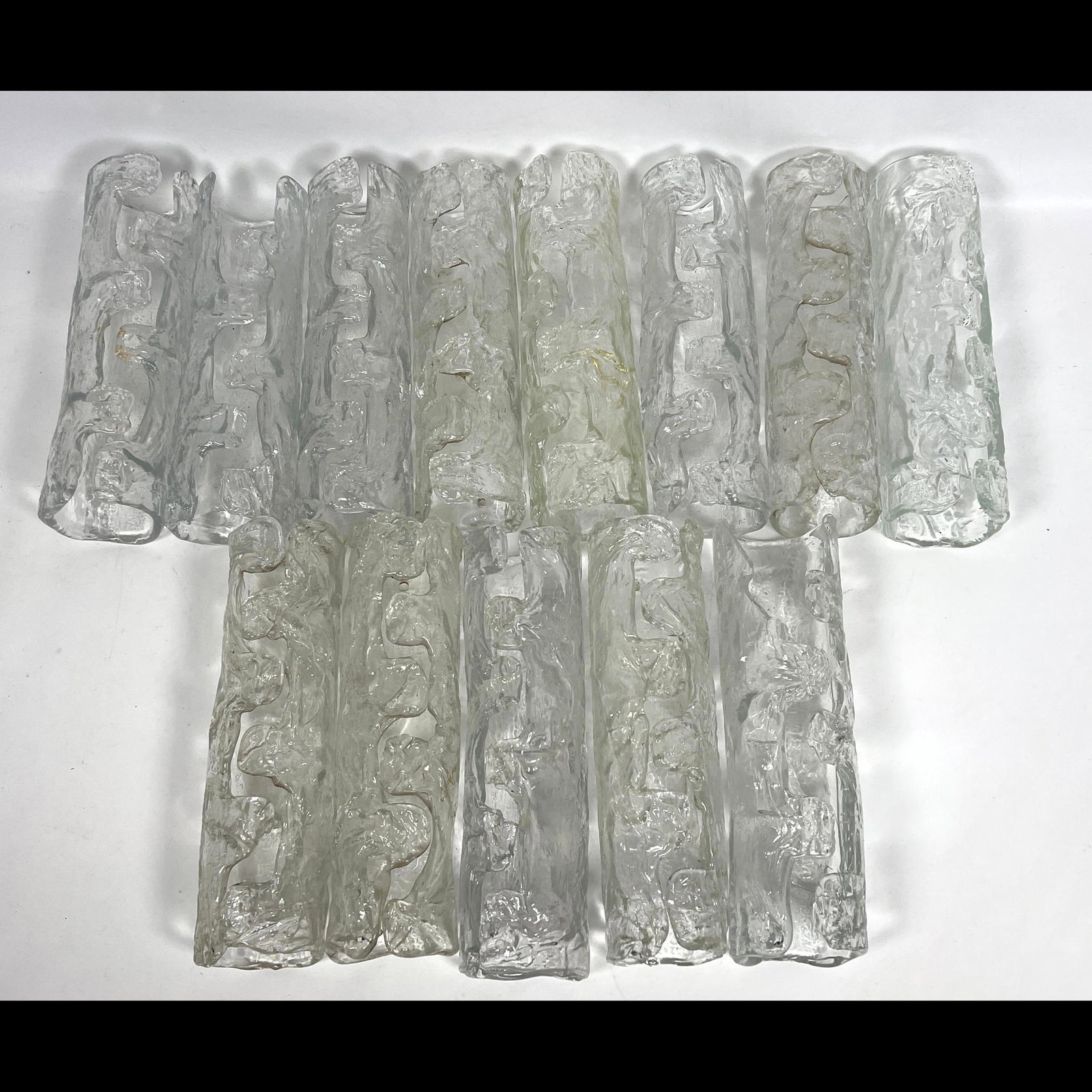 13pcs Brutalist design Italian Glass Chandelier Prisms.: 13pcs Brutalist design Italian Glass Chandelier Prisms. Dimensions: Height: 12 inches, Width: 3.25 inches, Depth: 3.25 inches. --- US Packing and Shipping charge: In house shipping available. Will be