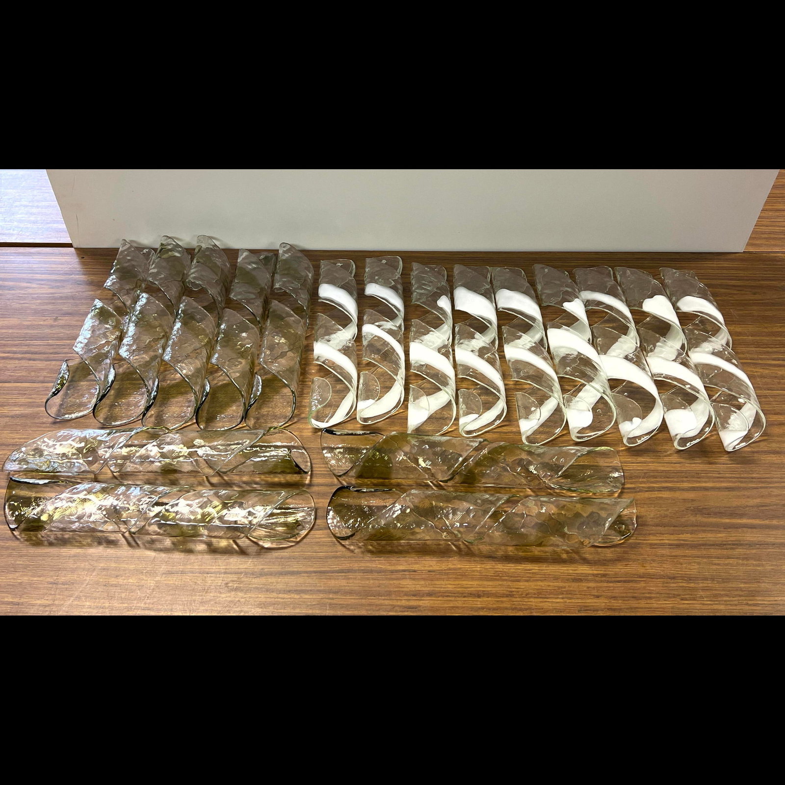 18pcs Italian Glass Chandelier Twist Prism Drops.: 18pcs Italian Glass Chandelier Twist Prism Drops. Dimensions: Height: 15.5 inches, Width: 3 inches, Depth: 2 inches. --- US Packing and Shipping charge: In house shipping available. Will be calculated