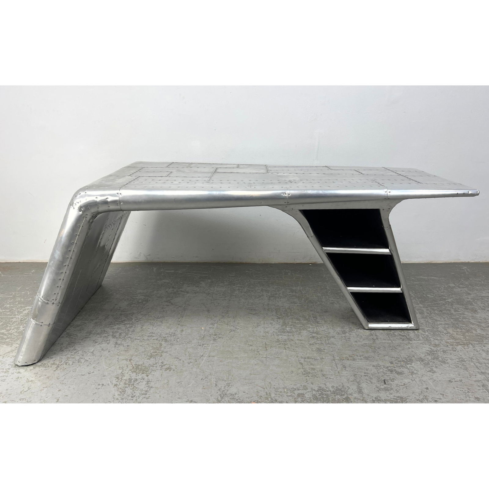 Riveted Aluminum Airplane "Wing" Desk. Patchwork Aluminum. (1 of 16)