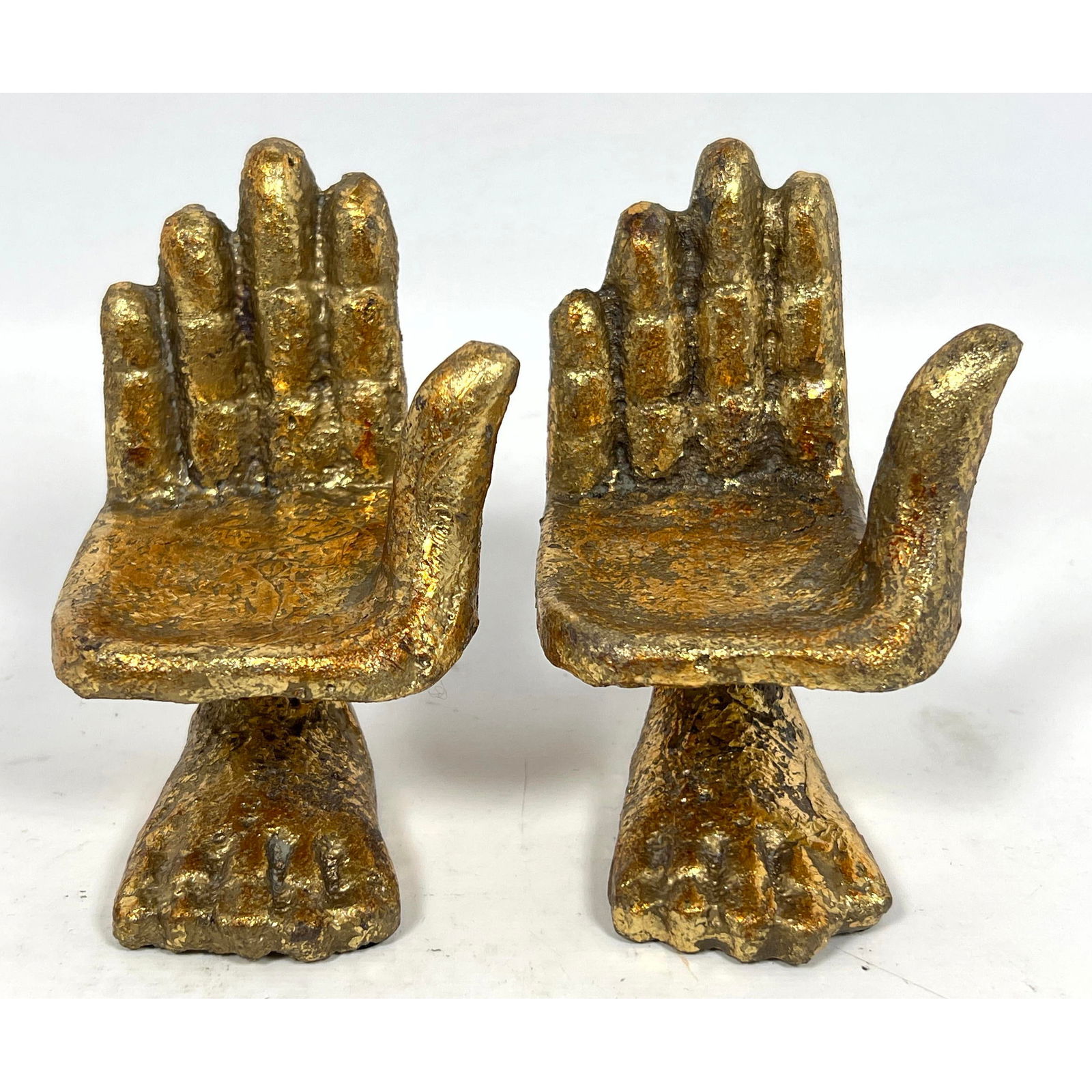 Pair Pedro Friedeberg style hand foot chair sculptures Gilt cast iron (1 of 10)