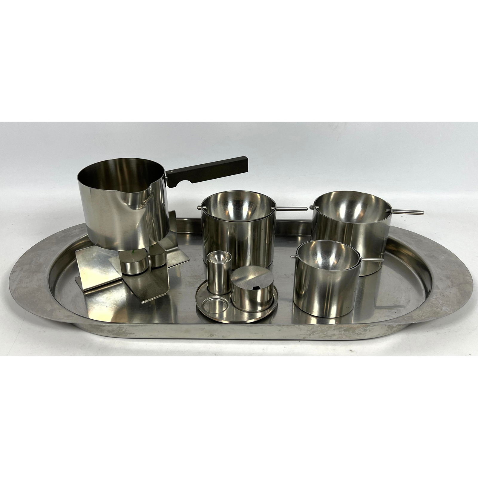 Stelton Lot. Arne Jacobsen Stelton Cylinda Line Danish Modern Stainless Steel Drink Set Pot, swivel (1 of 17)